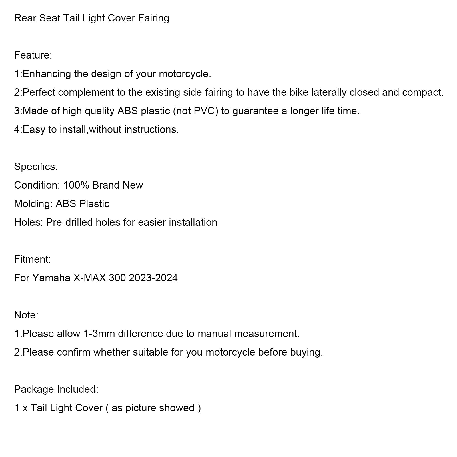 2023-2025 Yamaha X-MAX 300 XMAX300 Rear Seat Tail Light Cover Fairing