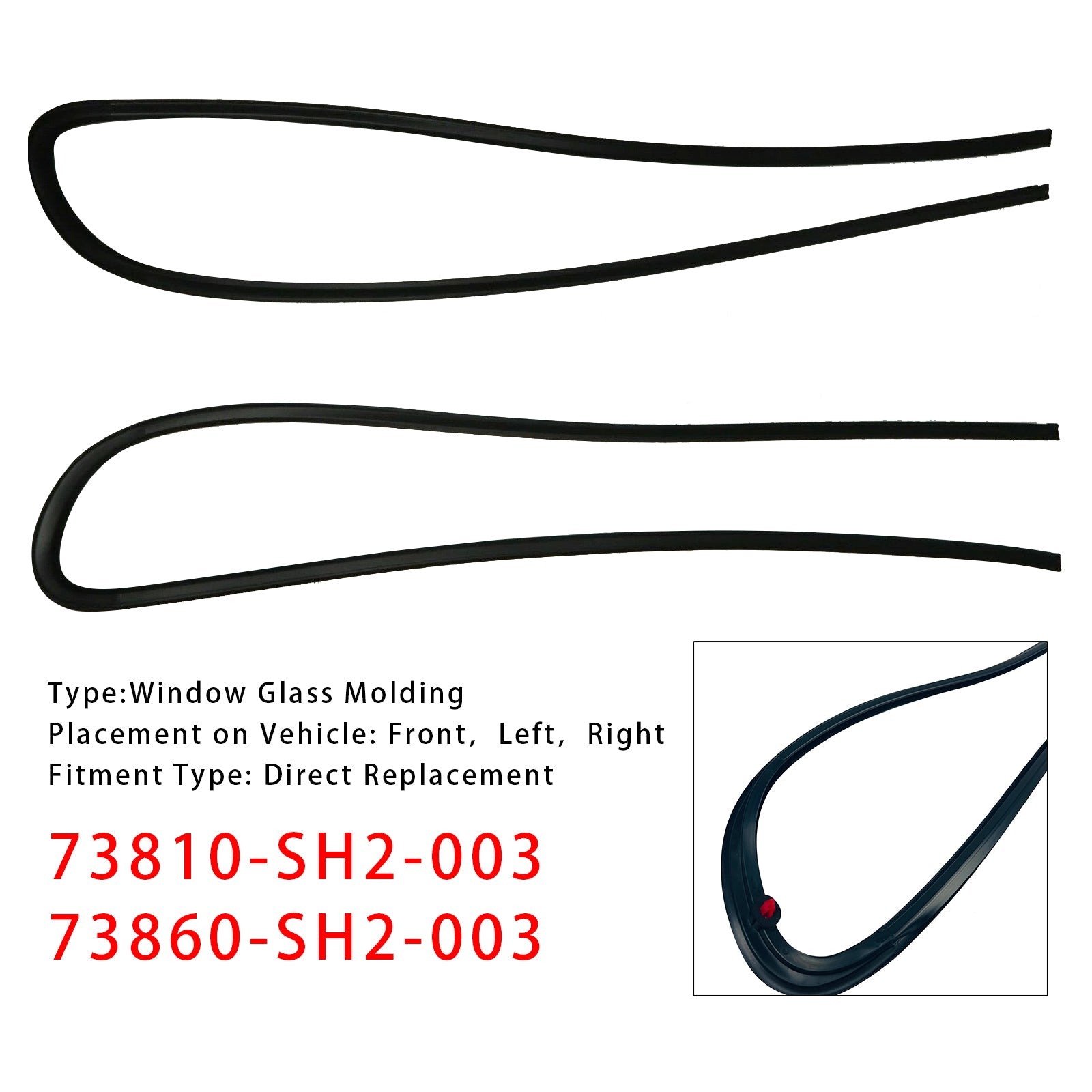 1988-1991 HONDA CR-X CRX EF8 2PCS Window Glass Molding RH & LH 73810-SH2-003 73860SH2003