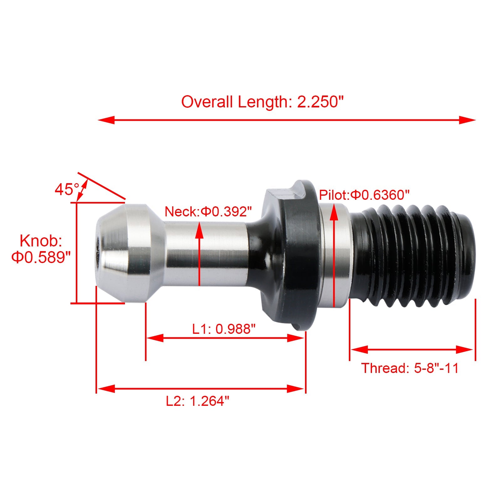 5Pcs CAT40 45° Pull Stud Retention Knob Fits For Any Haas CAT40 CNC Silver