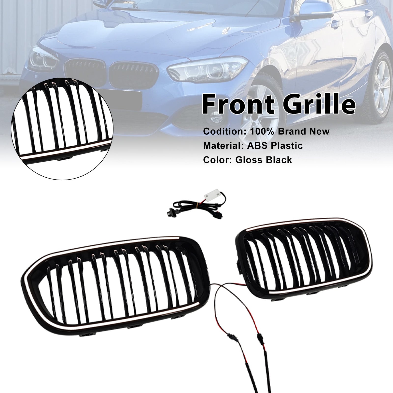 2015-2017  Fit BMW 1 Series F20 F21 Double Line Front Kidney Grill Grille Black