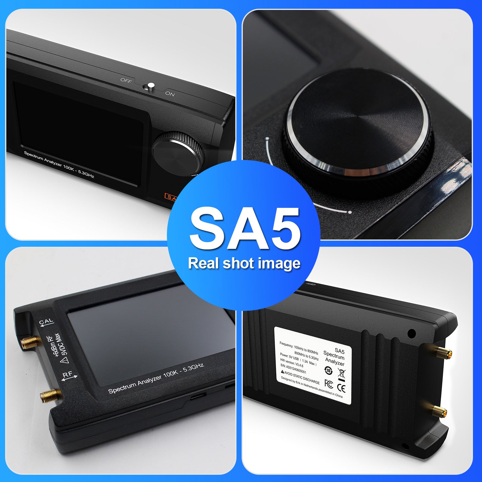 4" IPS LCD SA5 Multifunctionl Spectrum Analyzer 100k-5.3GHz Signal Generator