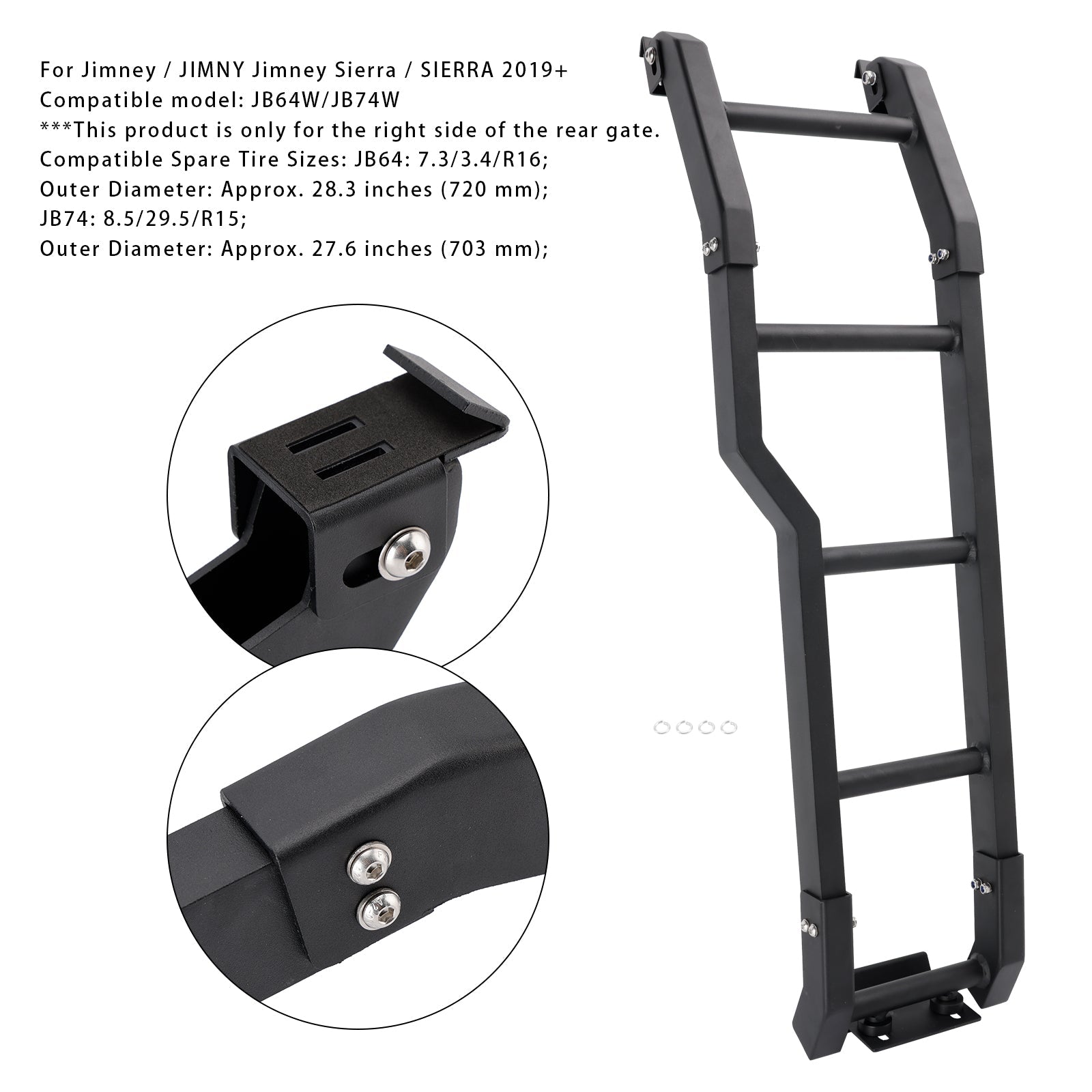 2019+ Jimny JB64W JB74W JB64 JB74 Tailgate Rear Ladder Right Side Aluminum