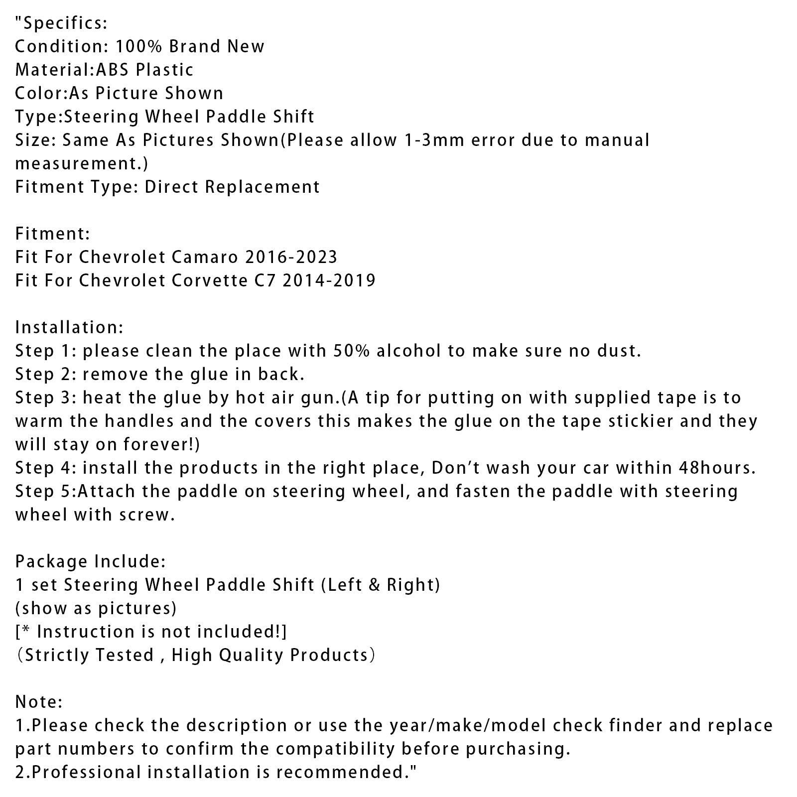 2014-2019 Chevrolet Corvette C7 Steering Wheel Paddle Shifter