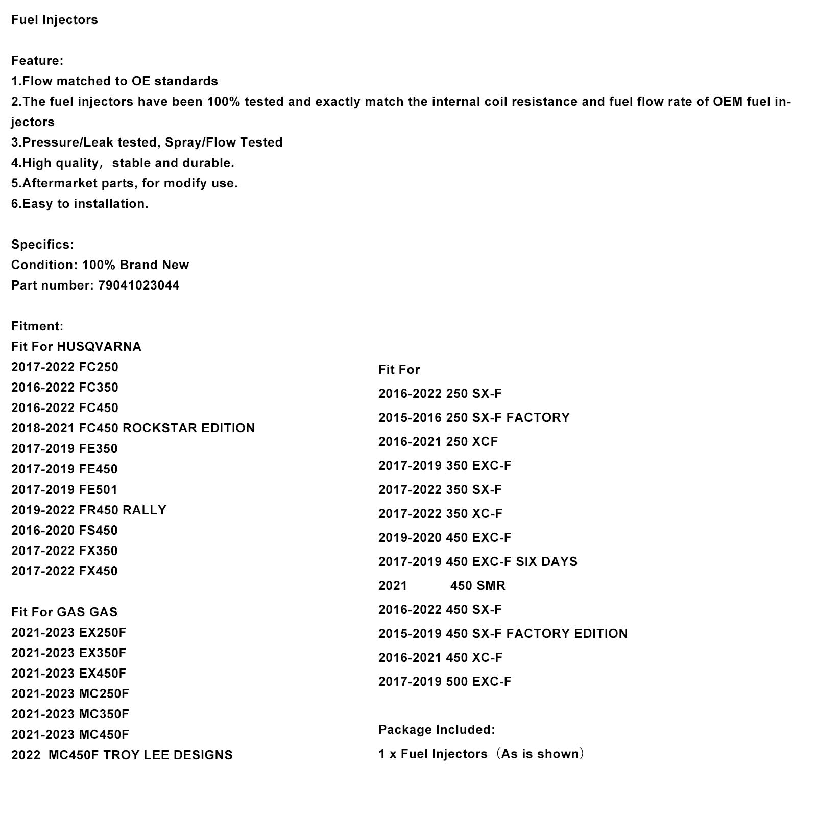 79041023044 Fuel Injectors Fits For HUSQVARNA GAS GAS SX-F EXC-F XC-F