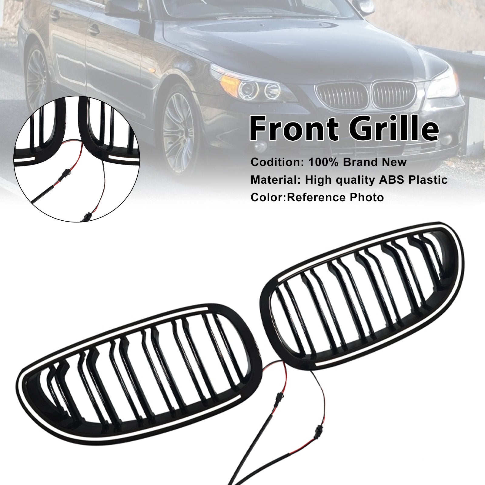 2004-2009 For BMW 5 Series Sedan E60 520i 523i 525i 528i 530i 535i 540i 545i 550i 2PCS Glossy Black Front Sport Kidney Grille