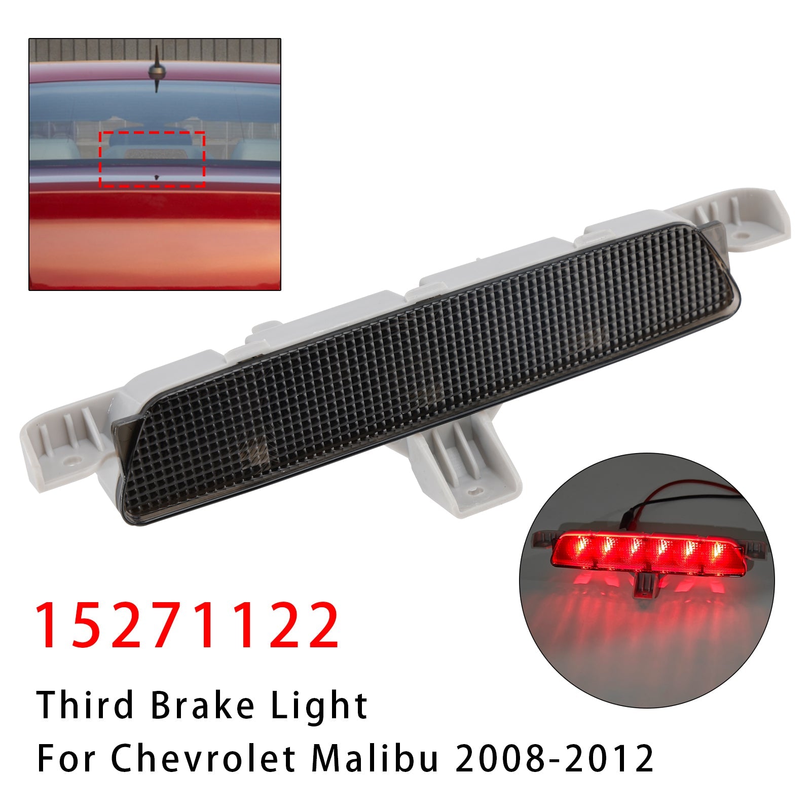 2008-2012 Chevrolet Malibu Rear High Mount Third Brake Light Lamp Black