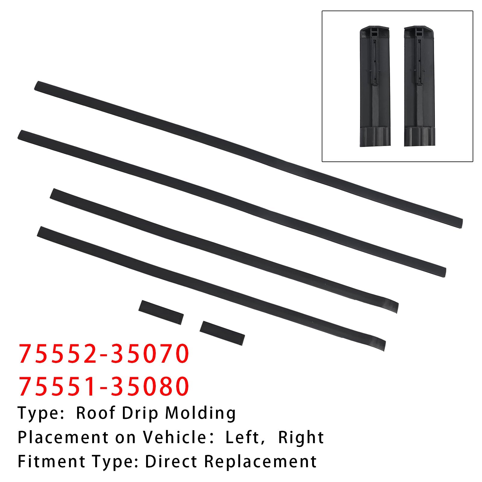 2010-2024 Toyota 4Runner 6PCS Roof Drip Molding Weatherstrip 75552-35070 75551-35080