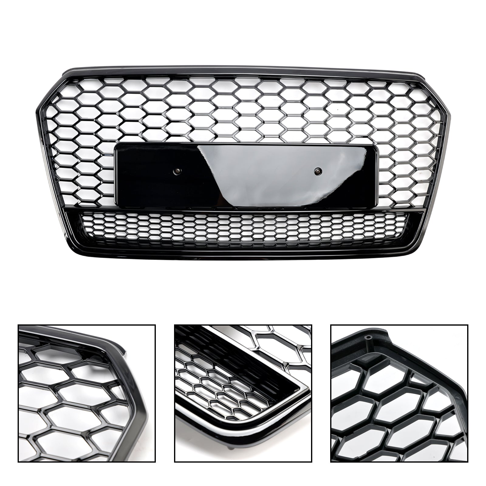 RS7 Style Honeycomb Front Bumper Grill Grille Fit Audi A7 C7 S7 2016-2018 Black