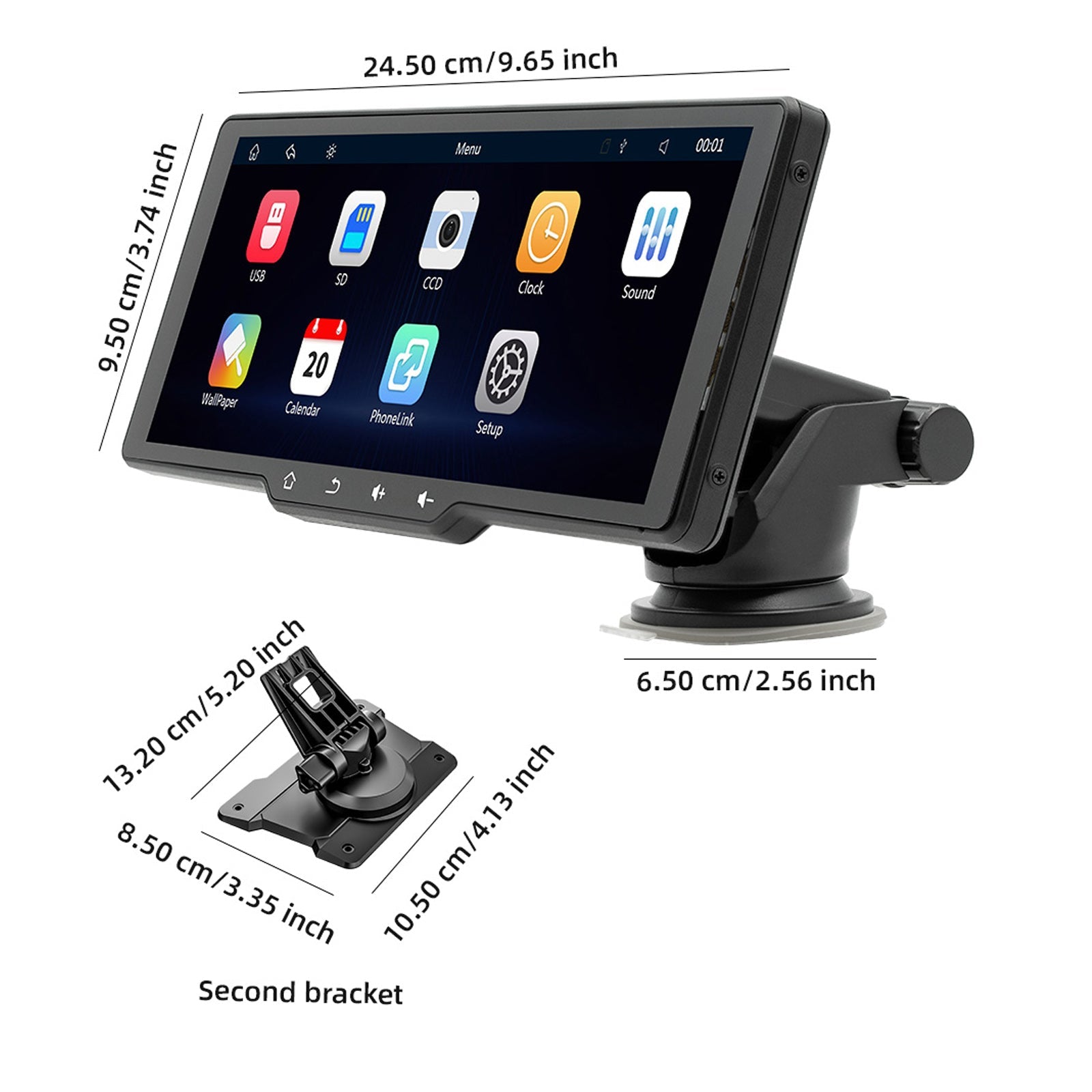 10.26" Screen Portable Wireless Carplay Car Bluetooth MP5 Player + 4 LED Camera