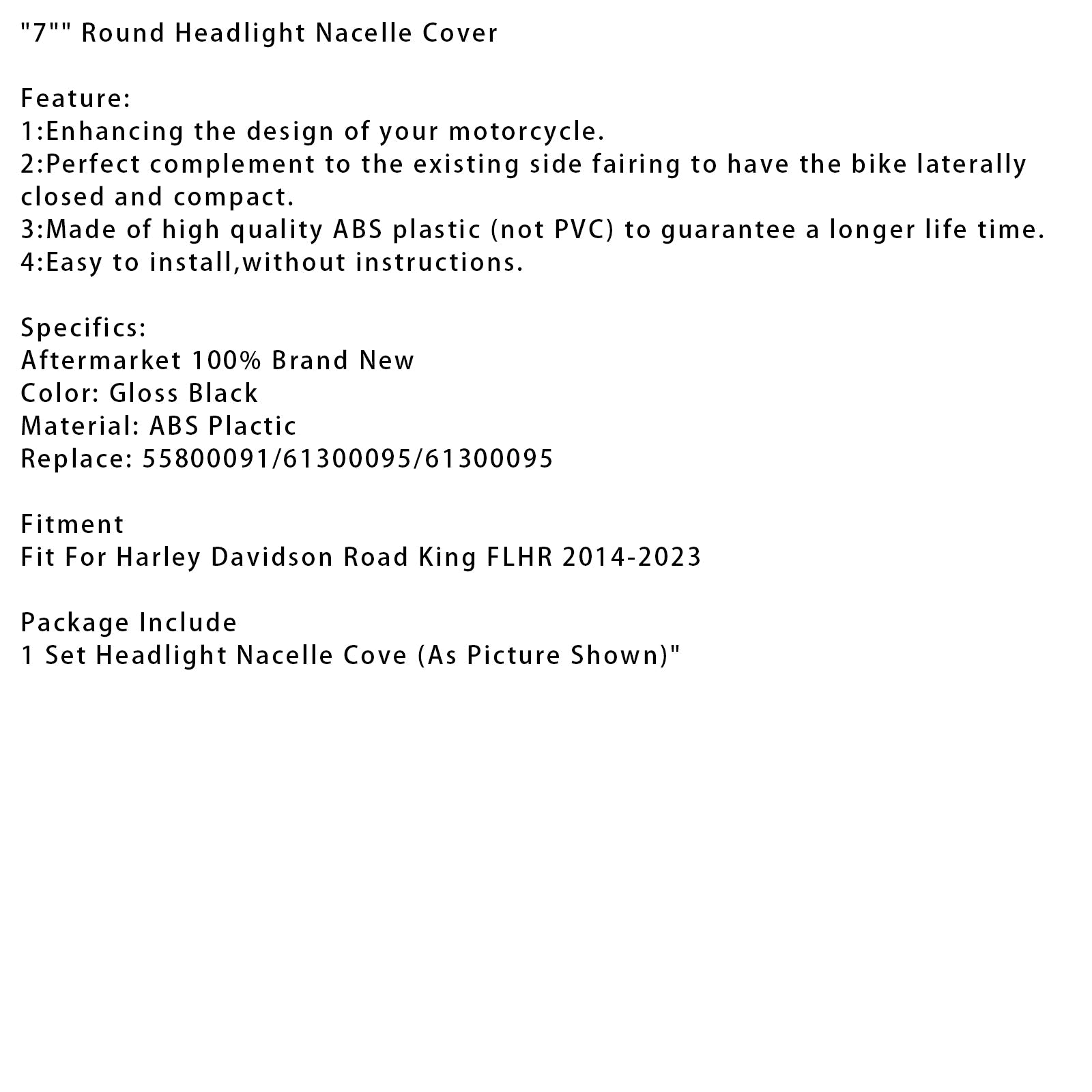 2014-2023 Touring Road King FLHR 7" Round Headlight Nacelle Cover