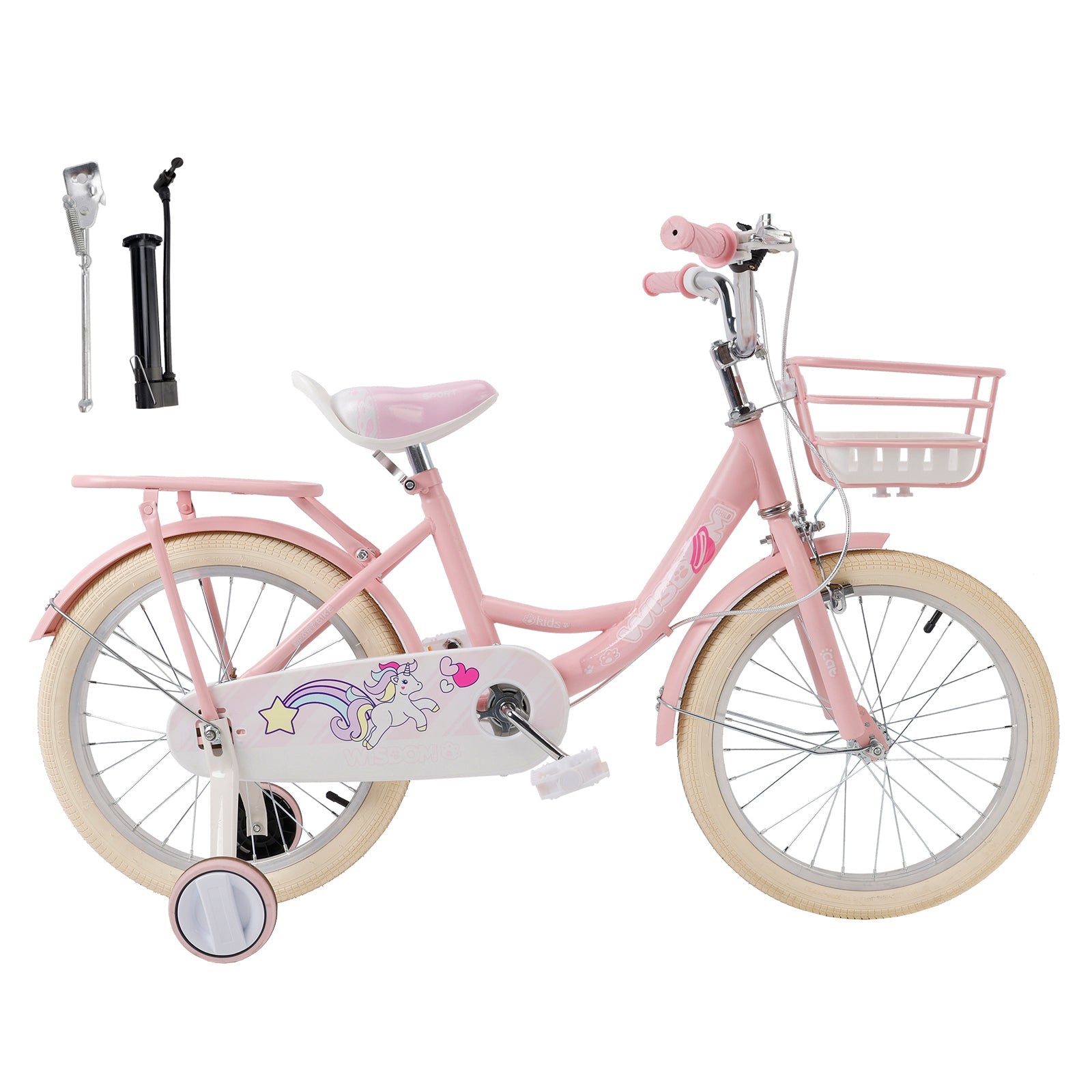 16" Child Bicycle Girls Bike with auxiliary wheels & Rack & Basket Pink