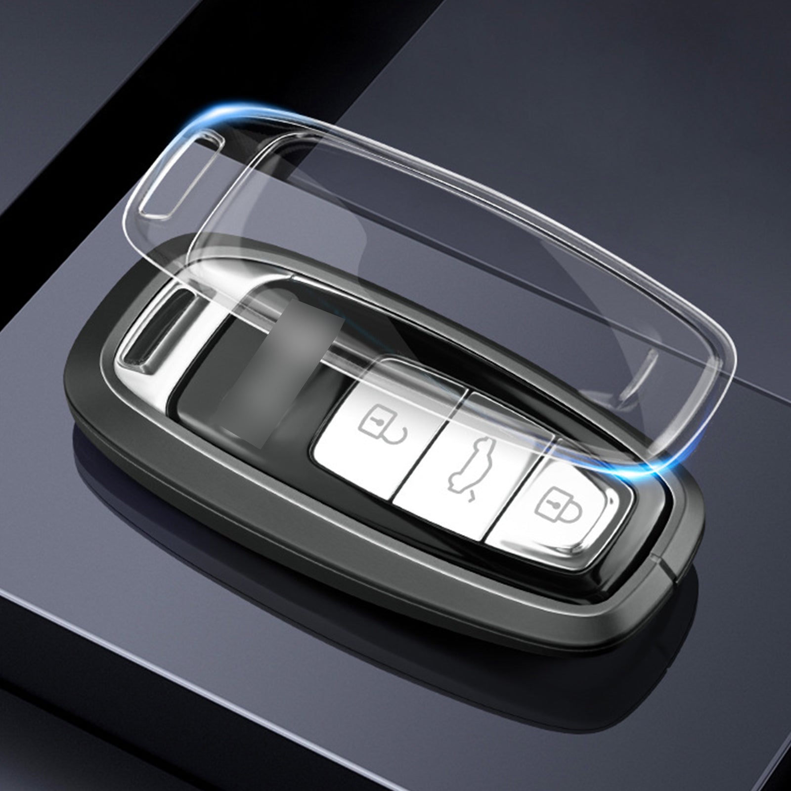 Aluminum Alloy TPU Silvery Car Key Case Cover With Buckle For Audi a6l a4l a3