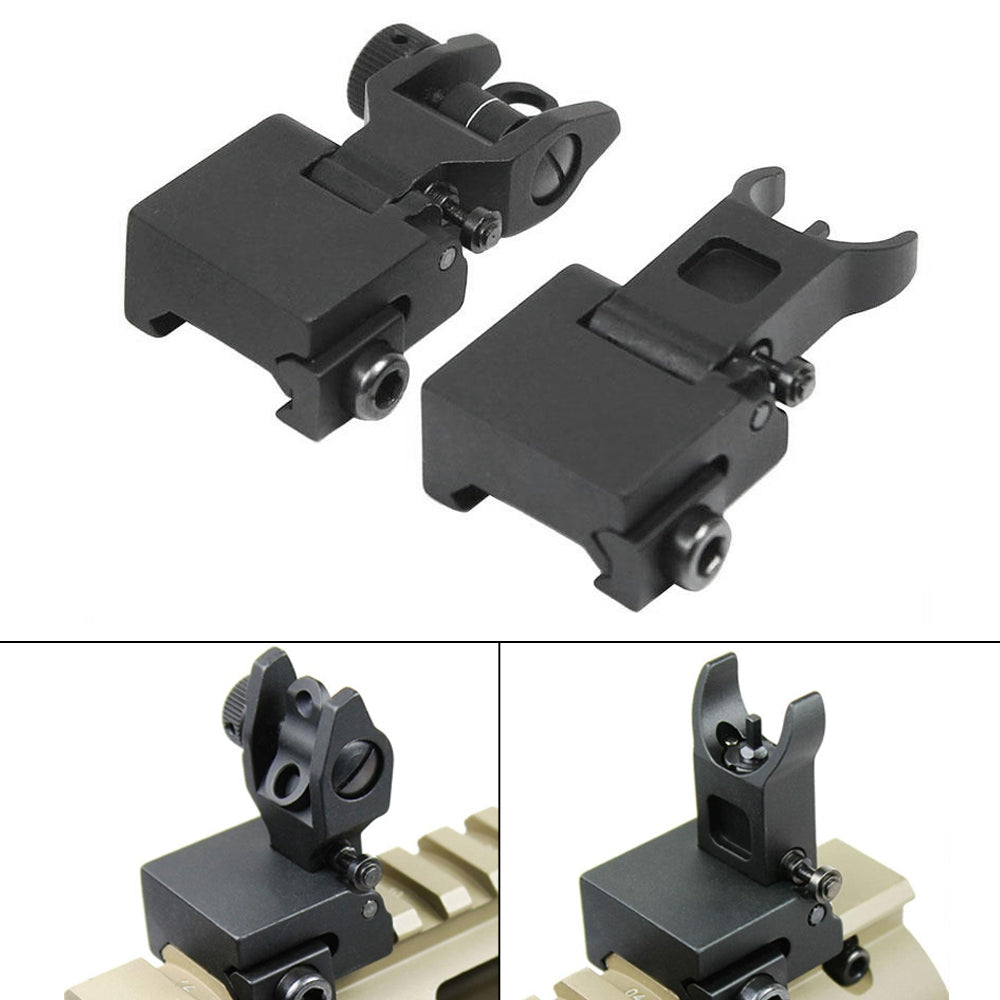 Hunting Metal Low Profile Flip-up Folding Back Iron Sights Front & Rear Set