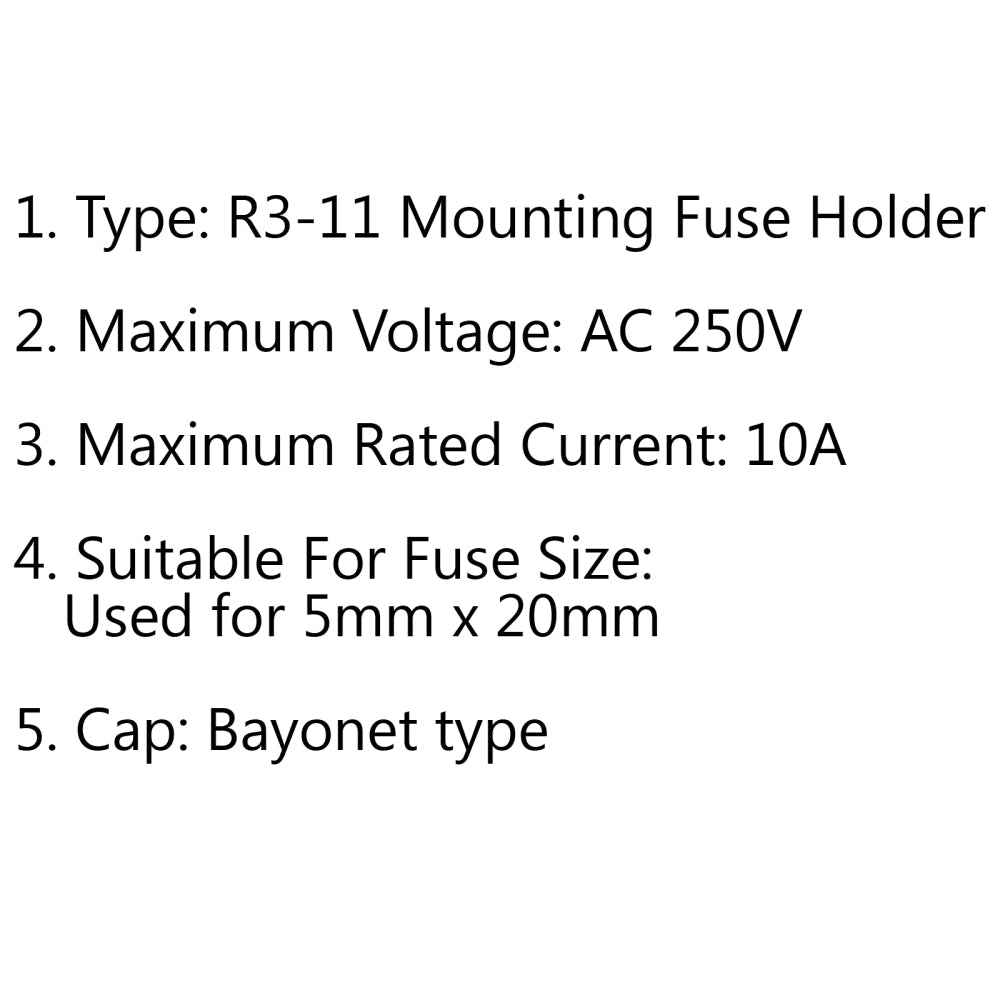 SCI R3-11 Panel Mount Chassis Fuse Holder For 5x20mm Glass Fuses 10A 250V