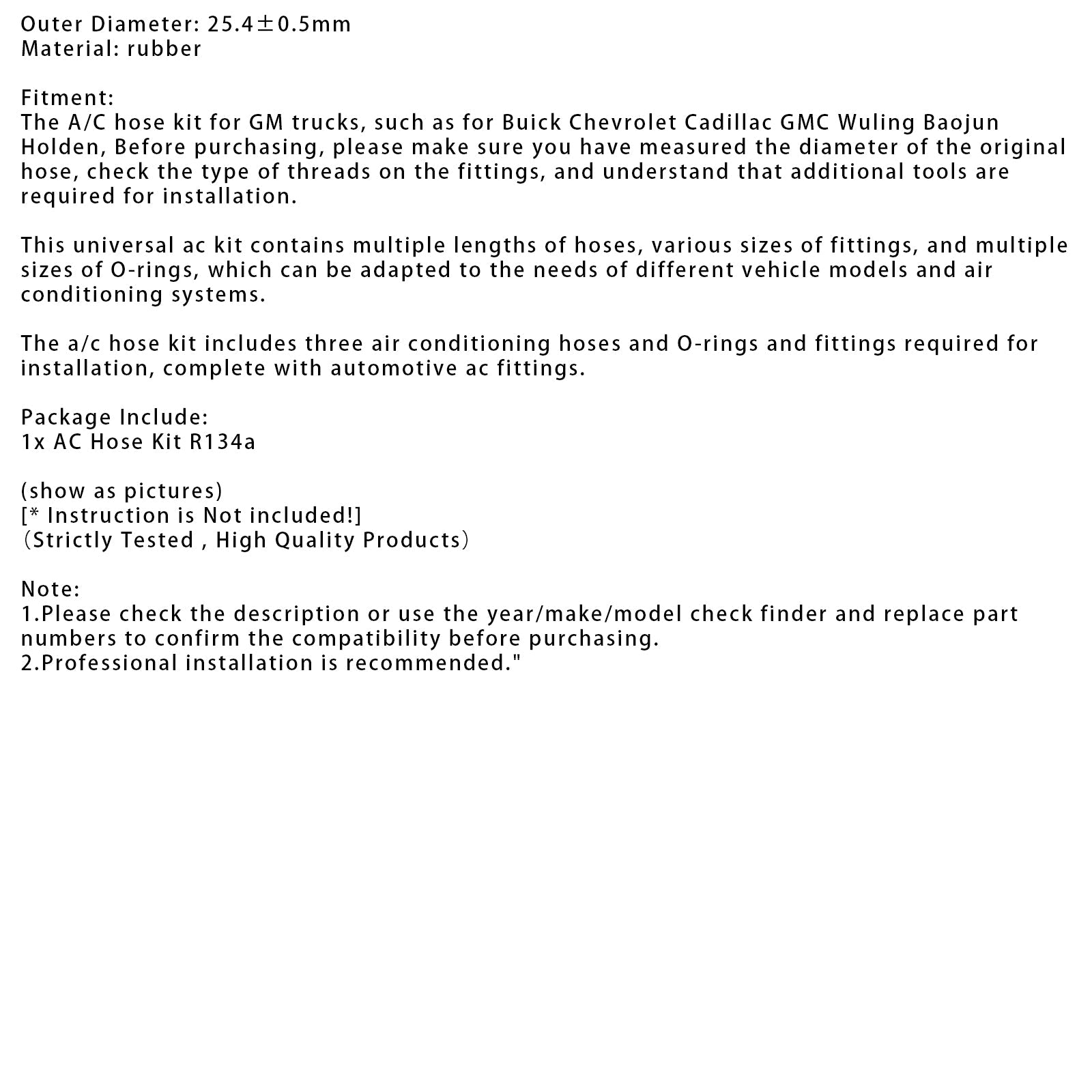 AC Hose Kit R134a For Buick Chevrolet Cadillac GMC GM Air Conditioning