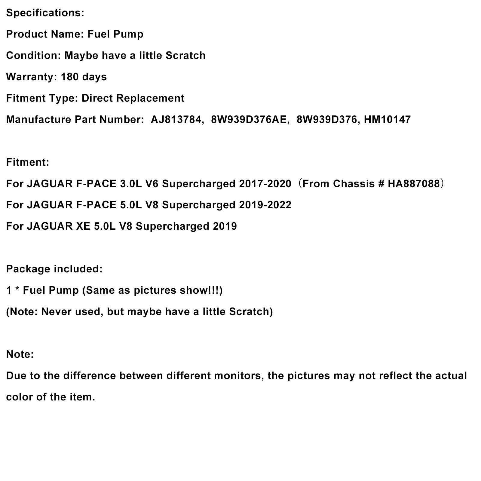 High Pressure Fuel Pump AJ813784 Fit Jaguar XE 2019 F-Pace 2019-2022 5.0L V6