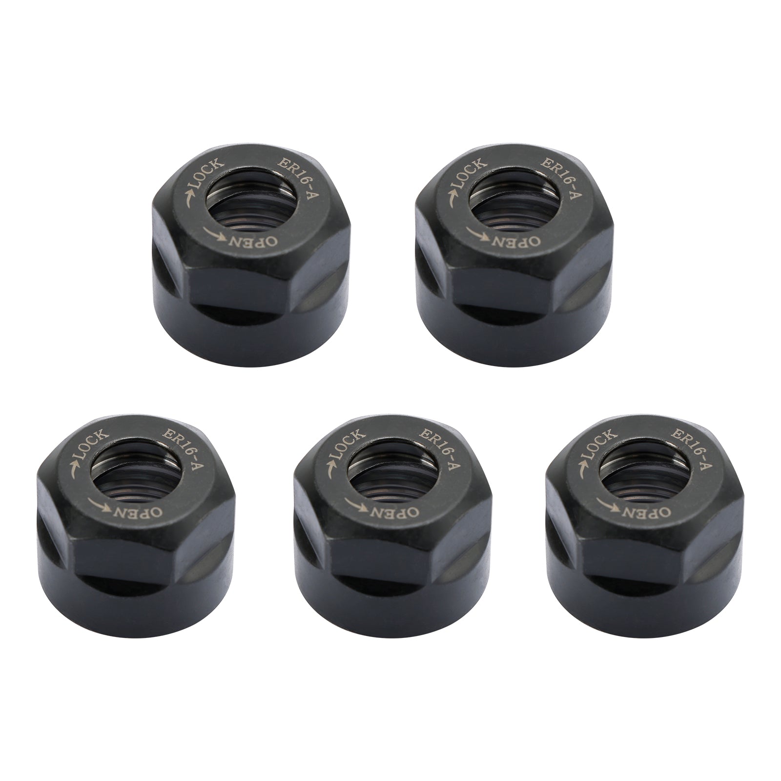 5Pcs ER16-A Type Collet Clamping Nut For ER CNC Milling Chuck Holder Lathe Black