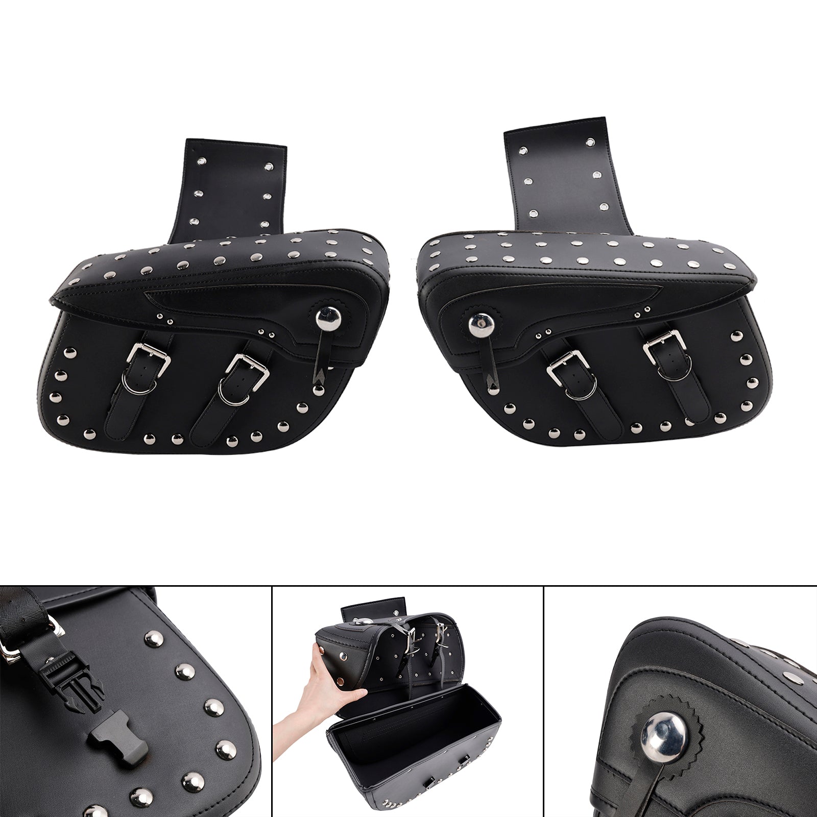 Universal Saddlebag Side Storage Tail Bag Pu Luggage Black 80L For Motorcycle