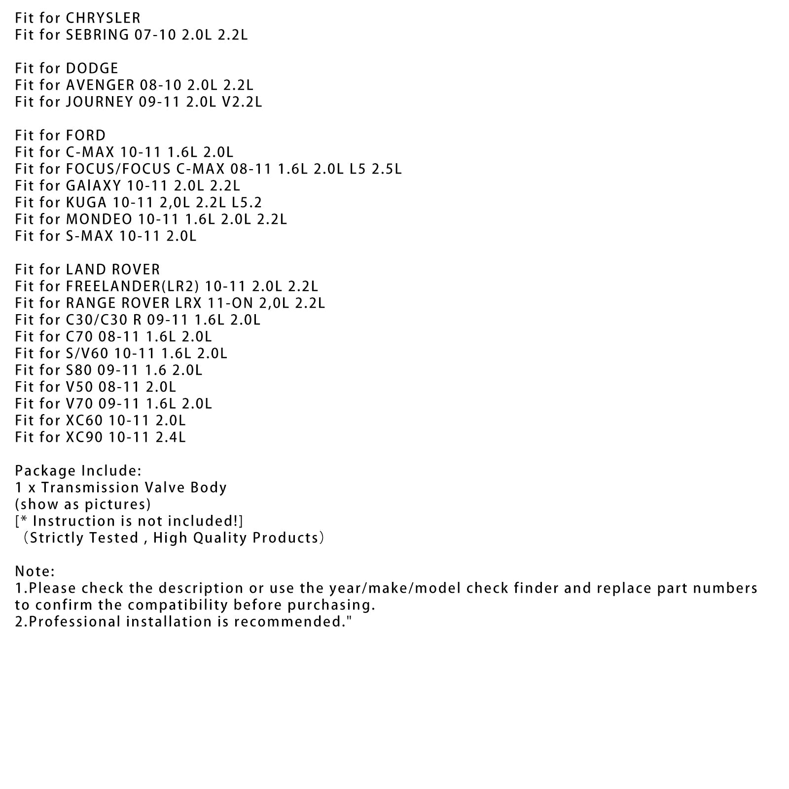 2009-2011 LAND ROVER C30/C30 R 1.6L 2.0L Gearbox Transmission Valve Body MPS6 6DCT450 7M5R-7H035-CA