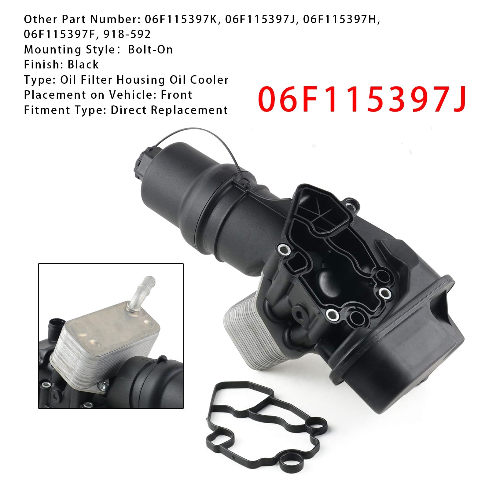 2007-2009 Volkswagen EOS 2.0T Engine Oil Cooler Oil Filter Assembly 06F115397J 06F115397H