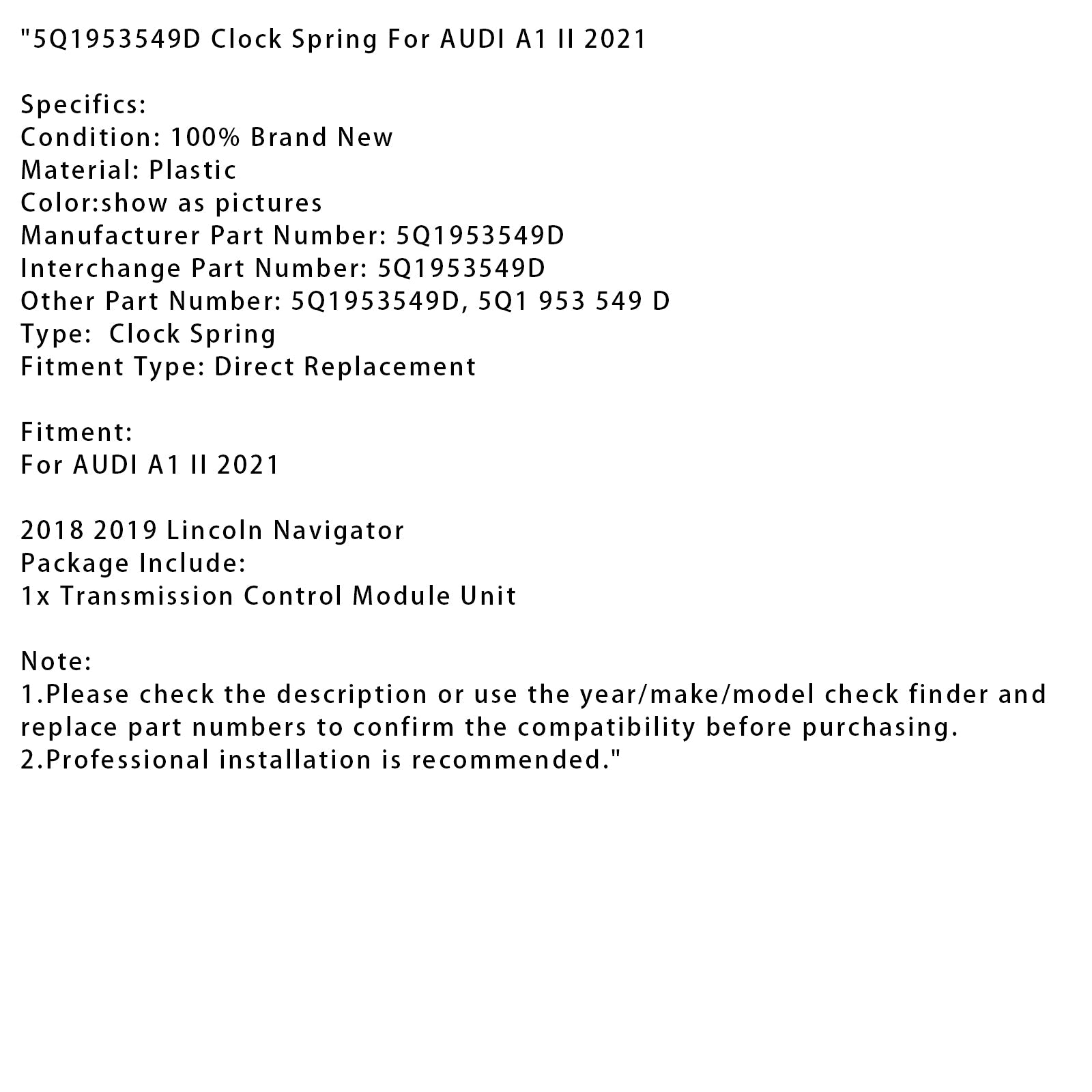5Q1953549D Clock Spring For AUDI A1 II 2021