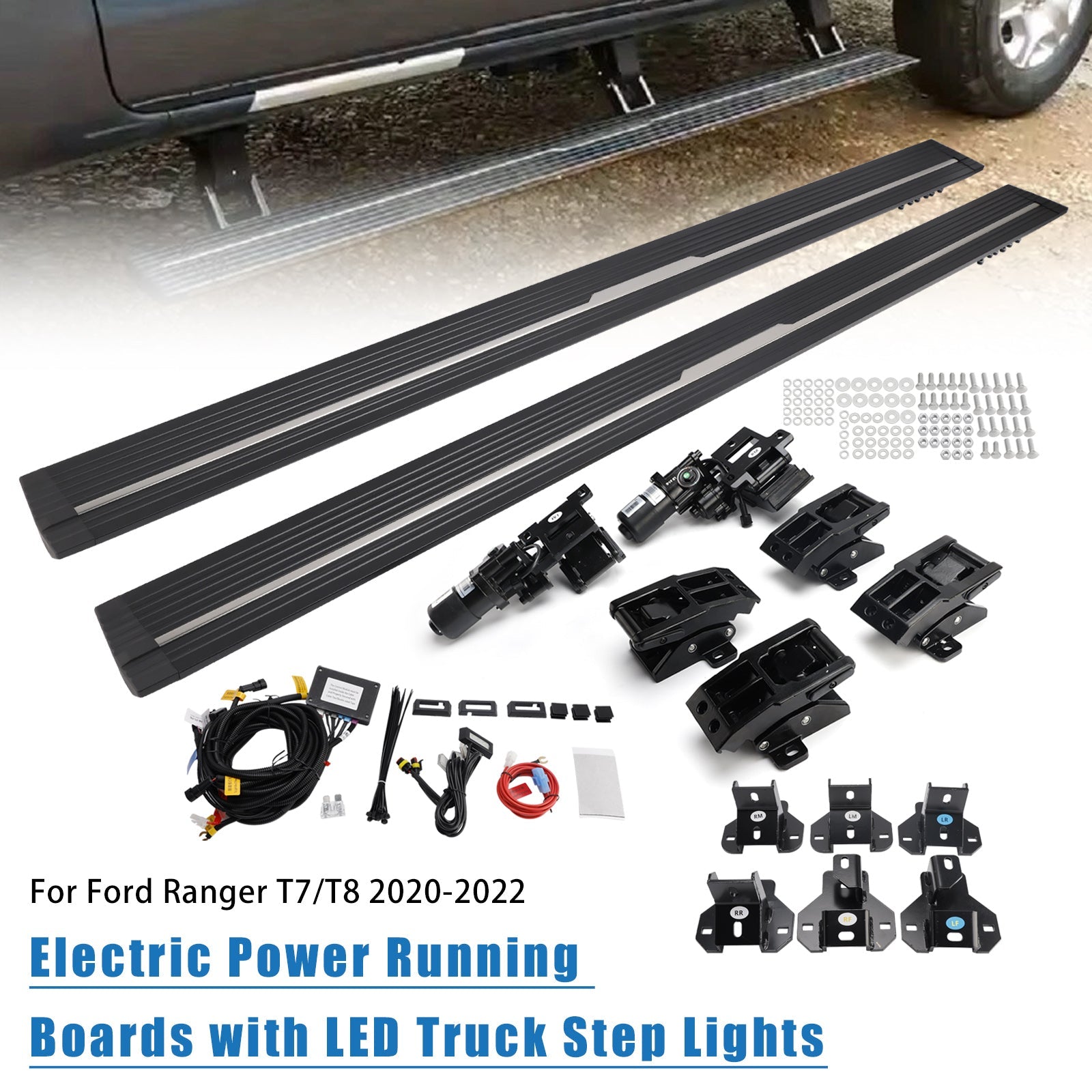 For Ford Ranger T7/T8 2020 Electric Power Running Boards with LED Truck Step Lights