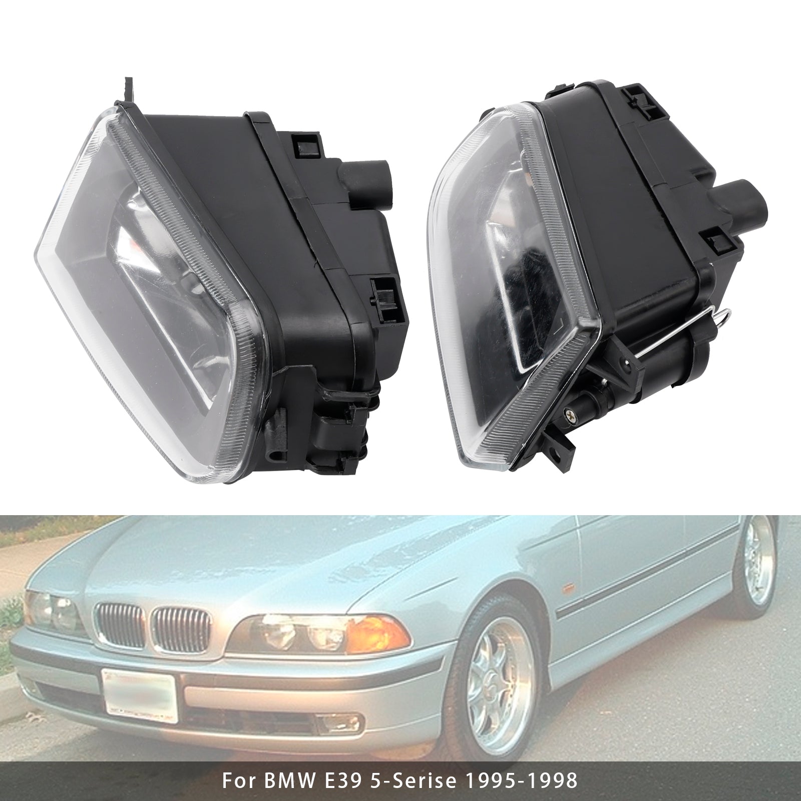 Pair Front Bumper Fog Light Lamp Housing Shell For BMW E39 5-Serise 1995-1998