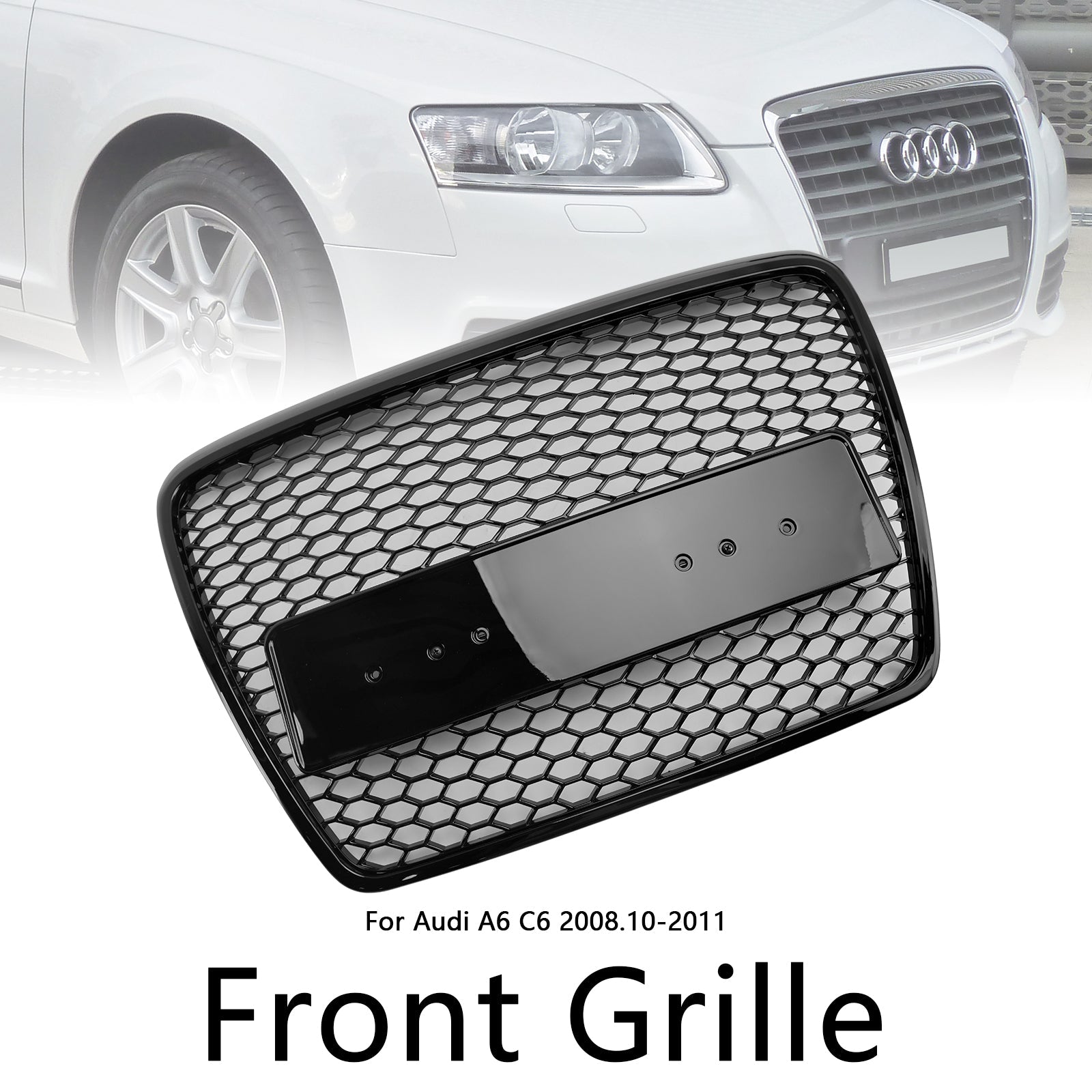 Black Front Honeycomb Bumper Grill Grille Fit Audi A6 C6 2008-2011 Facelift