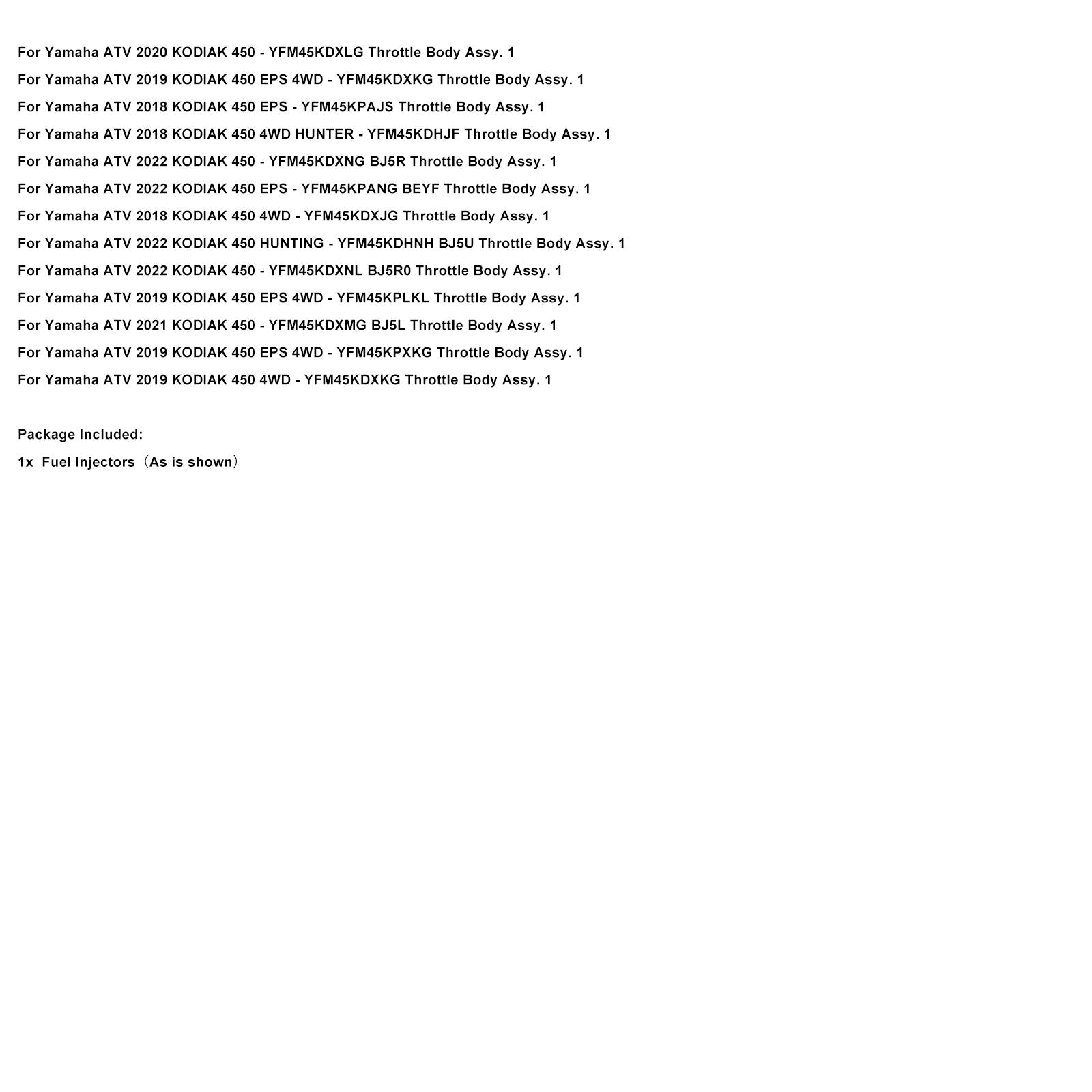 Fuel Injectors Fit for Yamaha KODIAK 450 2018-2022 BB5-13761-00