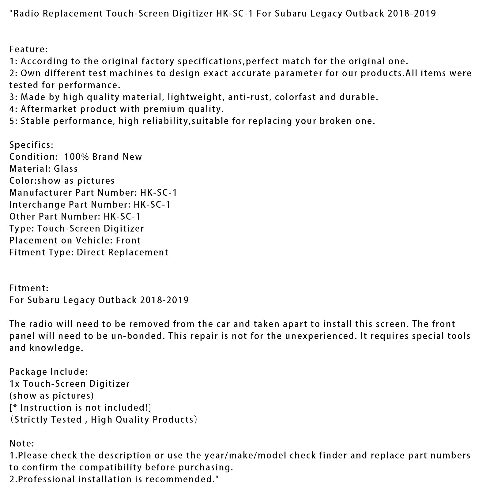 2018-2019 Subaru Legacy Outback Radio Replacement Touch-Screen Digitizer HK-SC-1