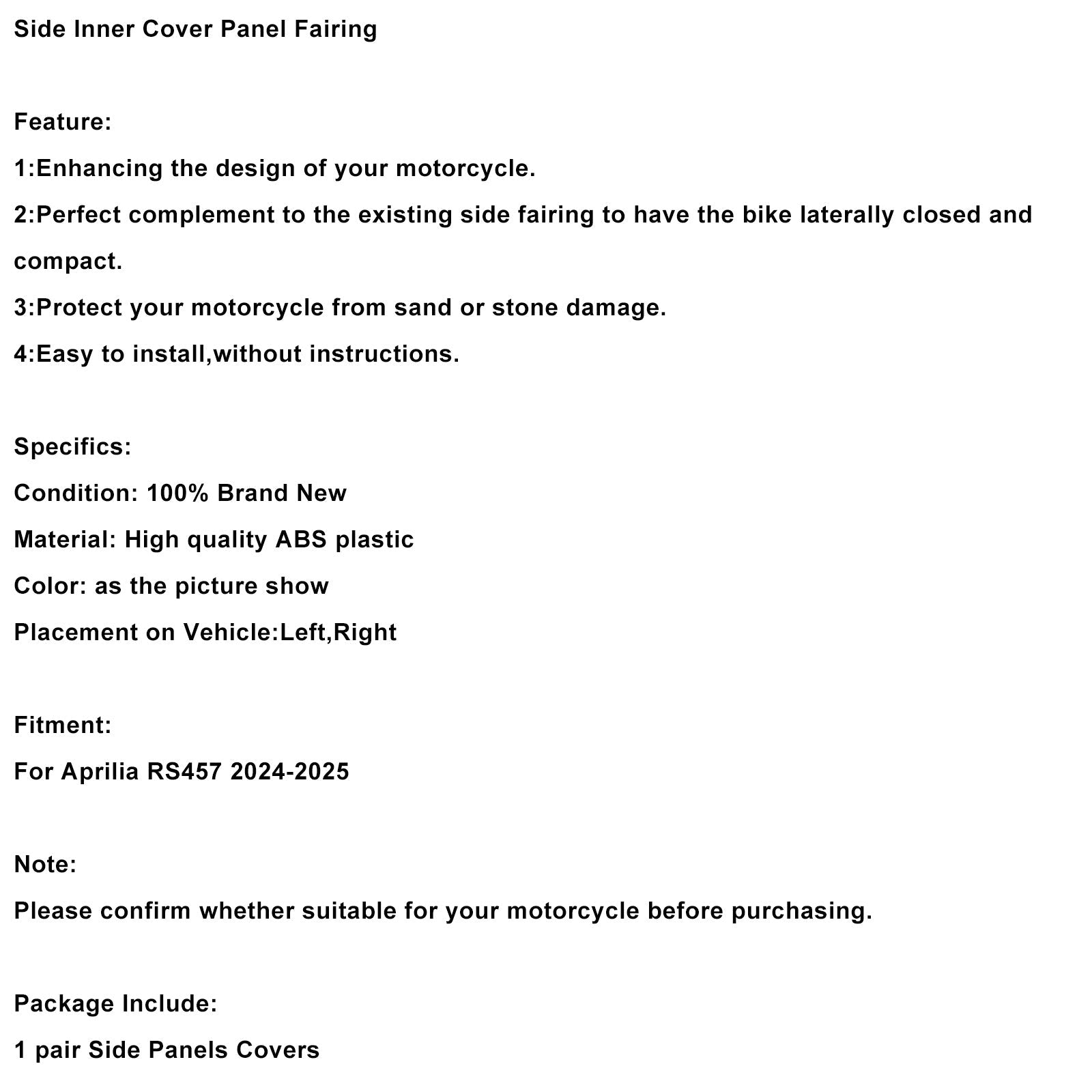 2024-2025 Aprilia RS457 RS 457 Side Frame Cover Panel Fairing Cowl