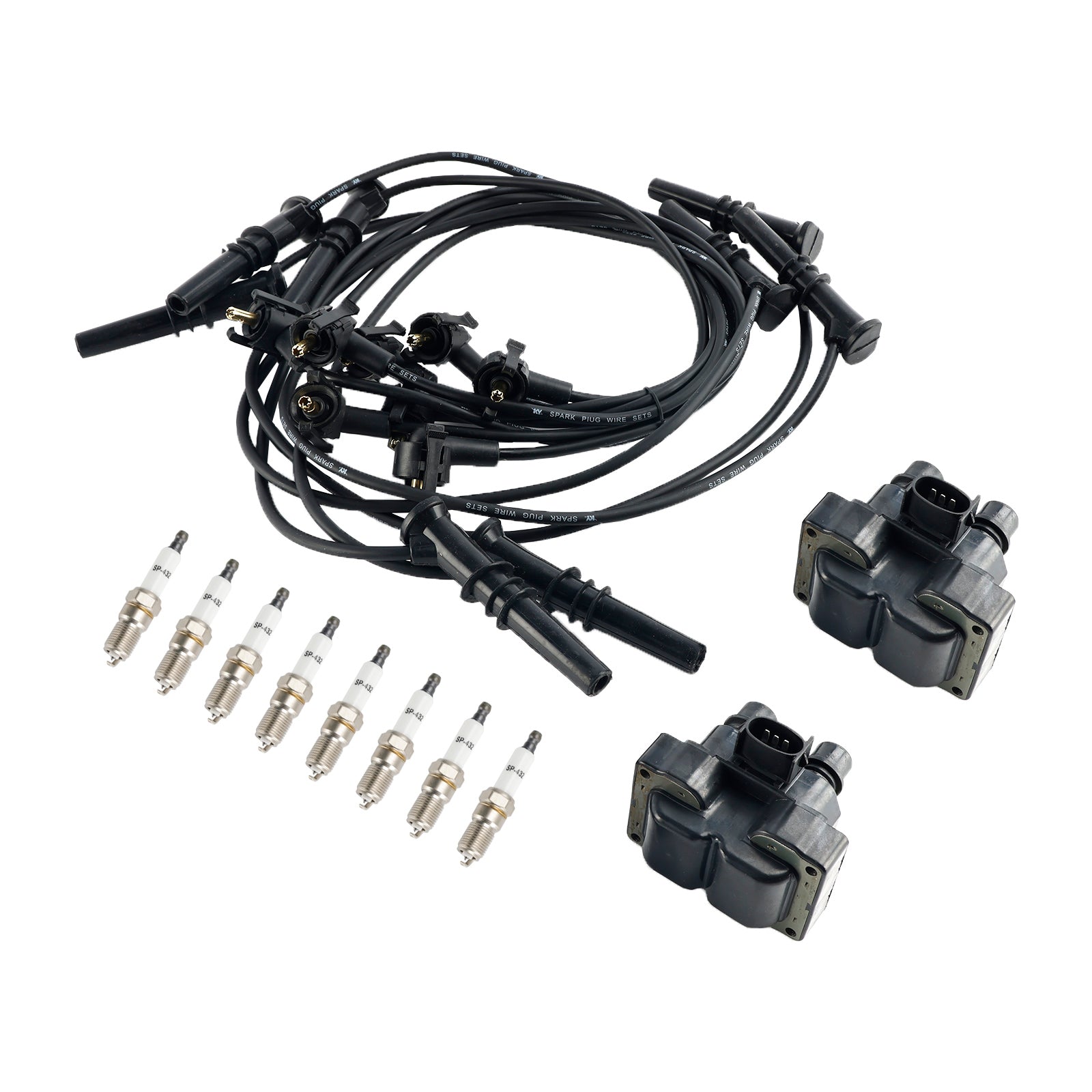 1997-1999 Ford E-150 Econoline Expedition F-250 V8 4.6L 2 Ignition Coil Pack 8 Spark Plugs and Wire Set FD487 SP432