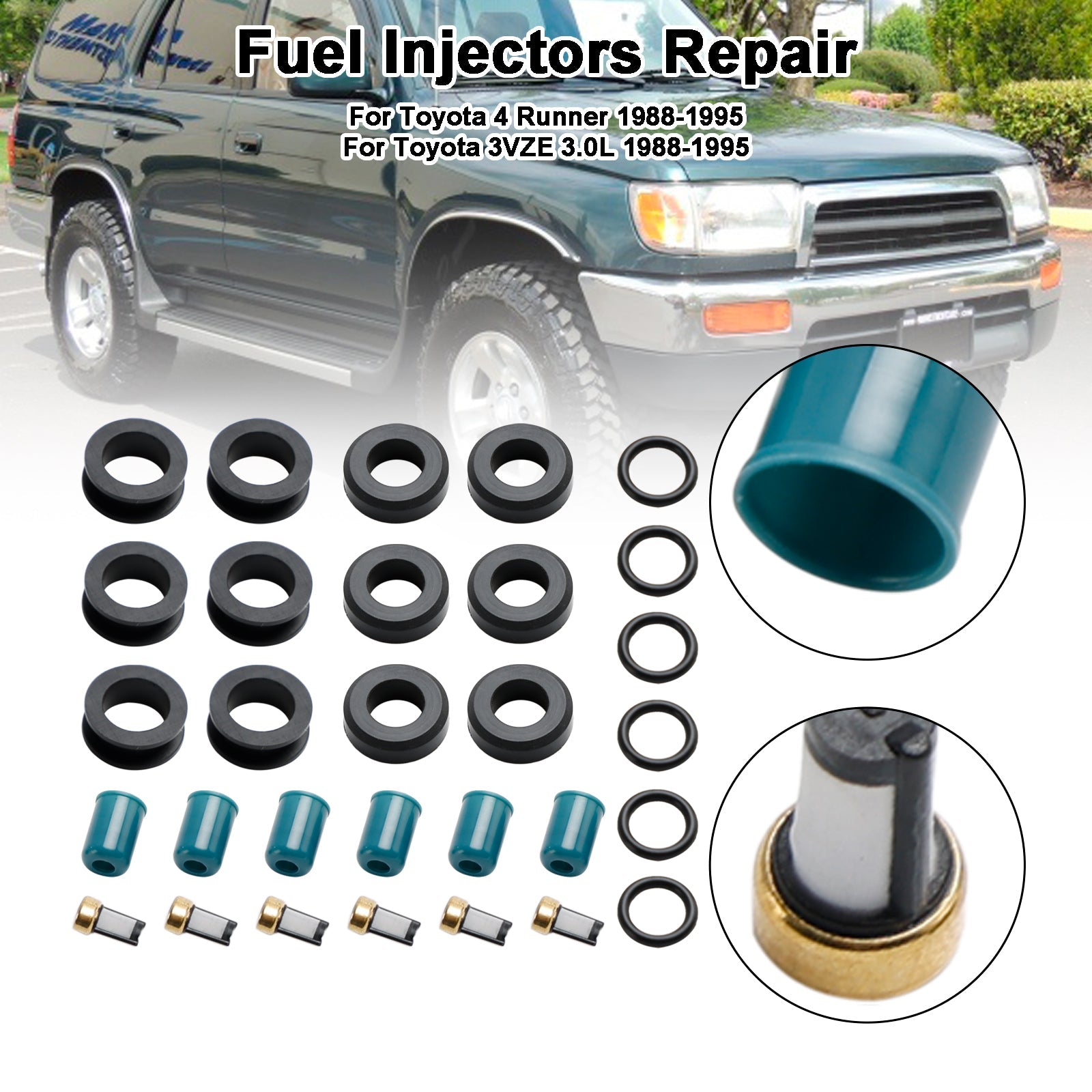 Fuel Injector Repair Seal Rebuild Kit Fit Toyota 3VZE 1988-1995 3.0L Truck