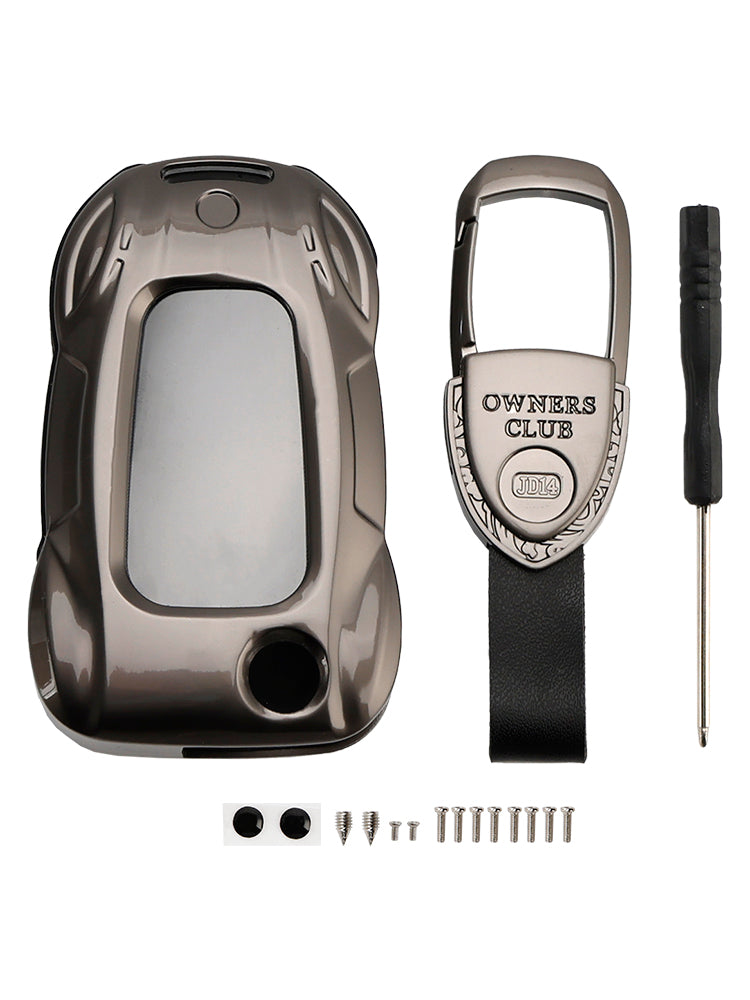 VW Polo Skoda Leather Alloy Zinc Car Key Gray Case Cover