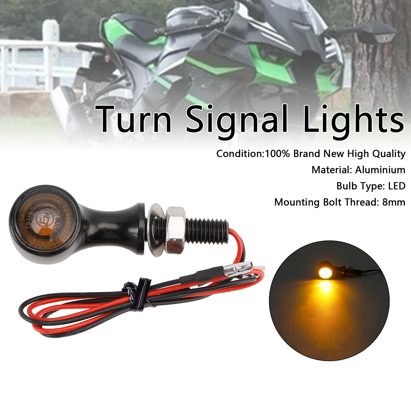 12V LED Turn Signal Indicator Light 8mm Universal Motorcycle For Suzuki