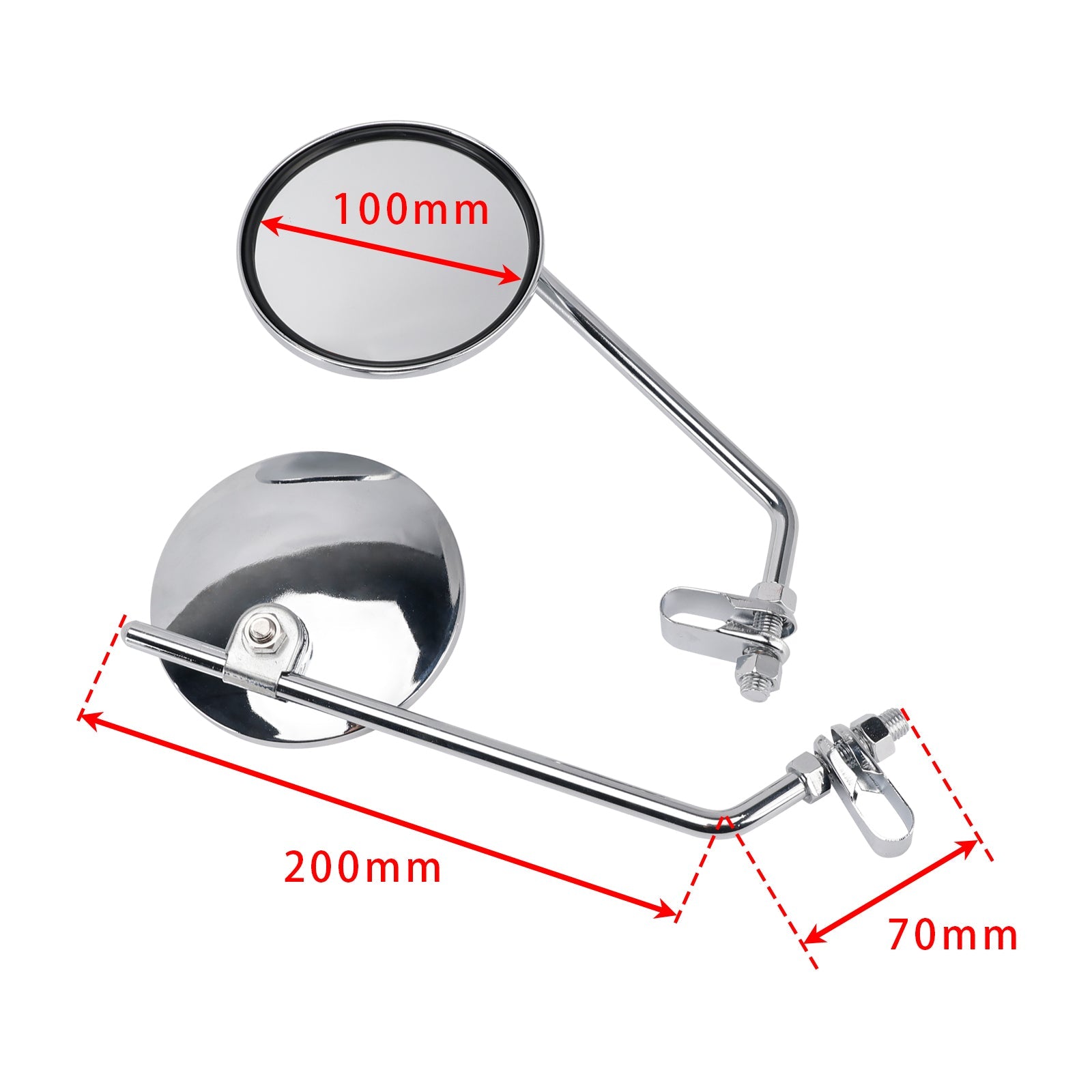 Pair Universal Motorcycle 4" Chrome Clamp-On Mirrors - Round for 7/8" in Bars