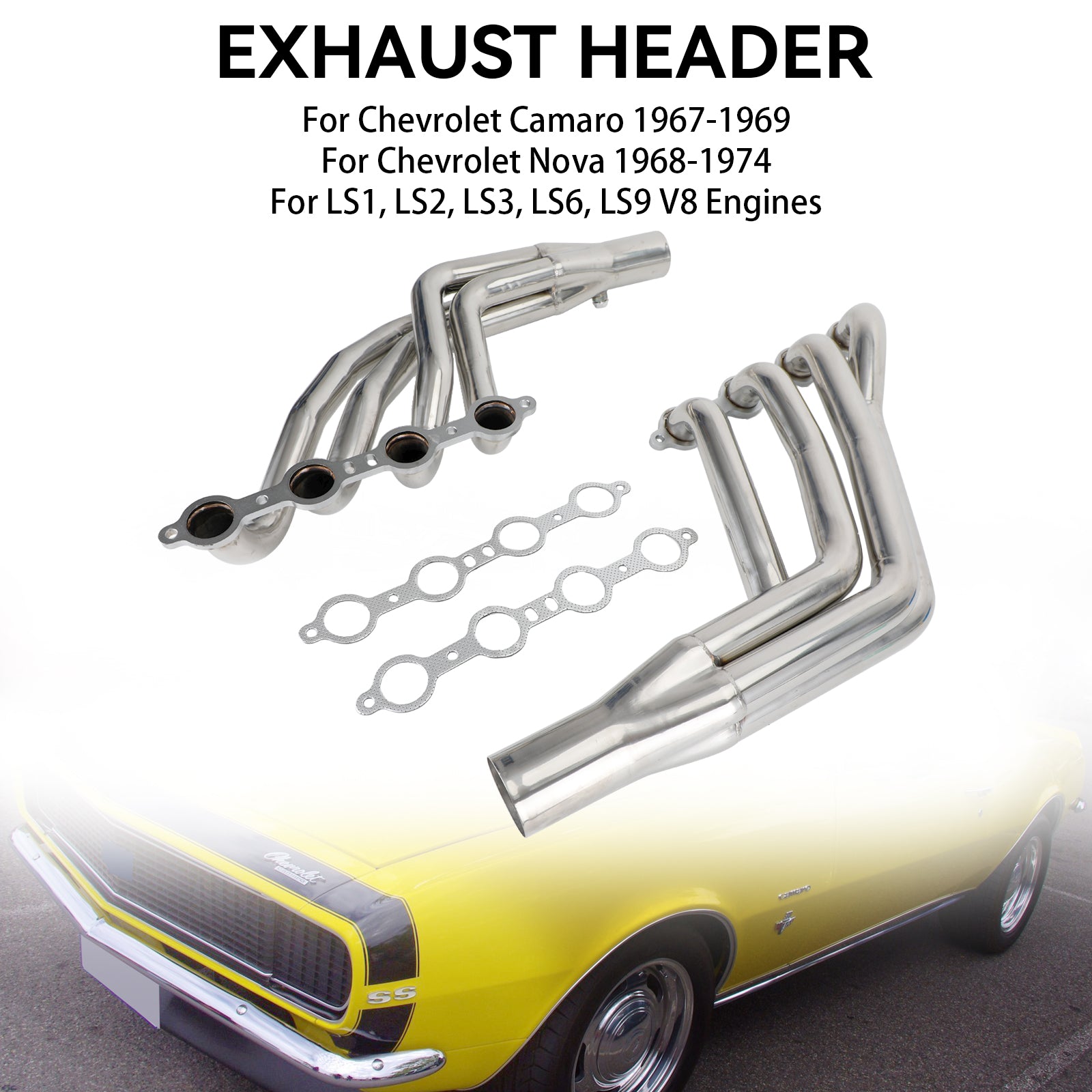 Longtube LS Conversion Exhaust Headers Fit Chevrolet Camaro 67-69 Nova V8 68-74