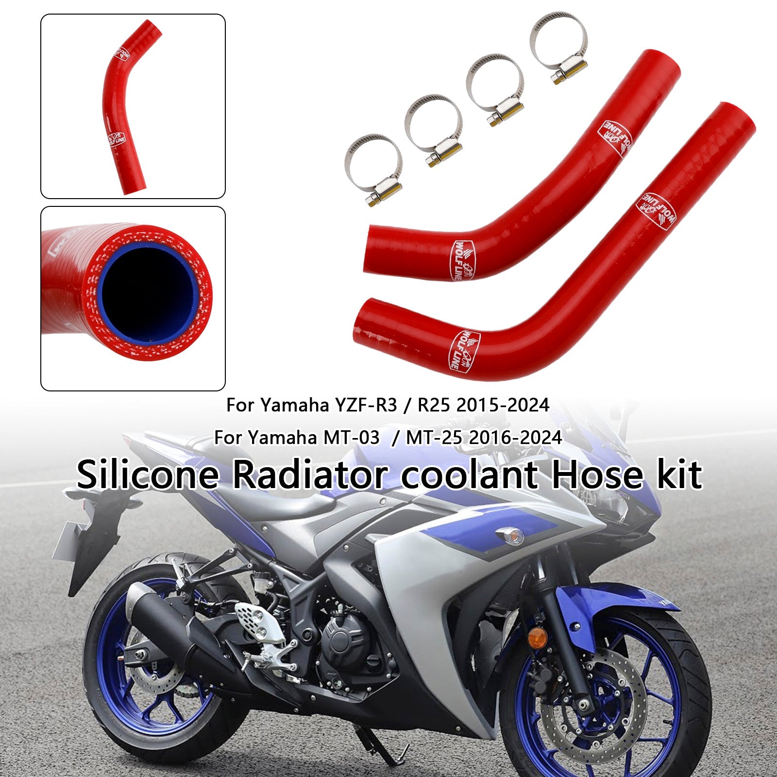 Silicone Radiator coolant Hose For Yamaha MT-03 MT-25 YZF R3 R25 2015-2024