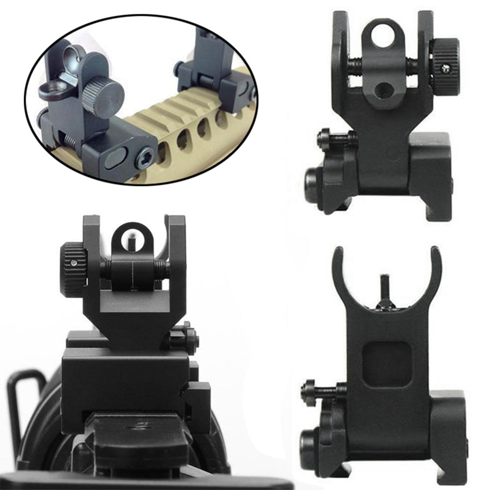 Hunting Metal Low Profile Flip-up Folding Back Iron Sights Front & Rear Set