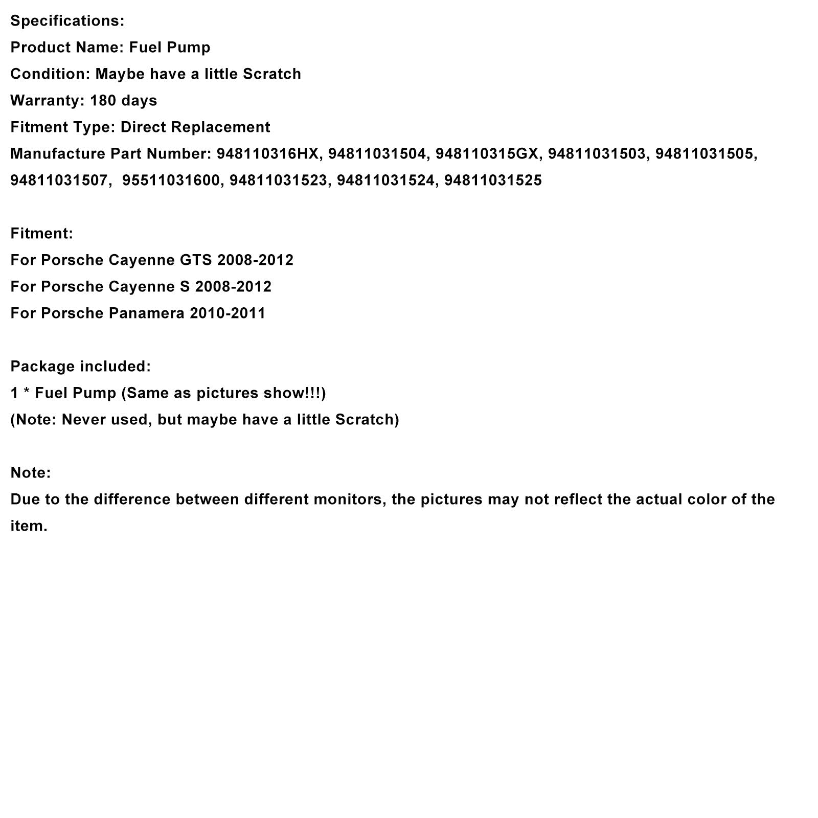 High Pressure Fuel Pump 948110316HX Fit Porsche Cayenne Panamera 2008-2012 4.8L