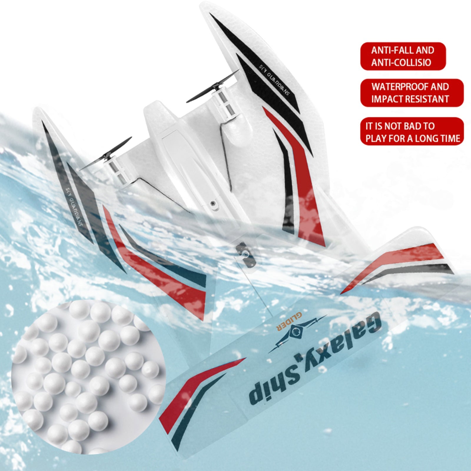 RC Plane For Water Land & Air Aircraft 3Ch Remote With 2 Batteries 2.4Ghz Red