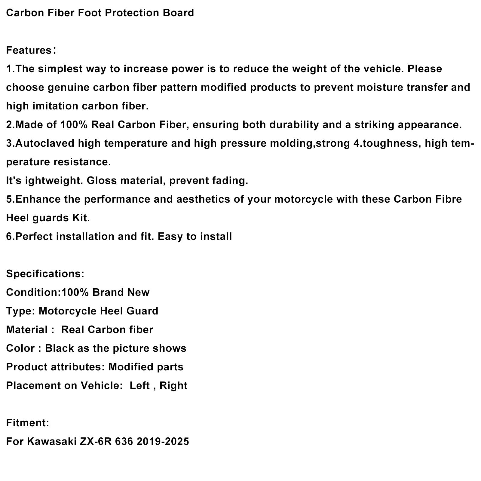 Real Carbon Fiber Foot Protection Board For Kawasaki ZX-6R 636 2019-2025