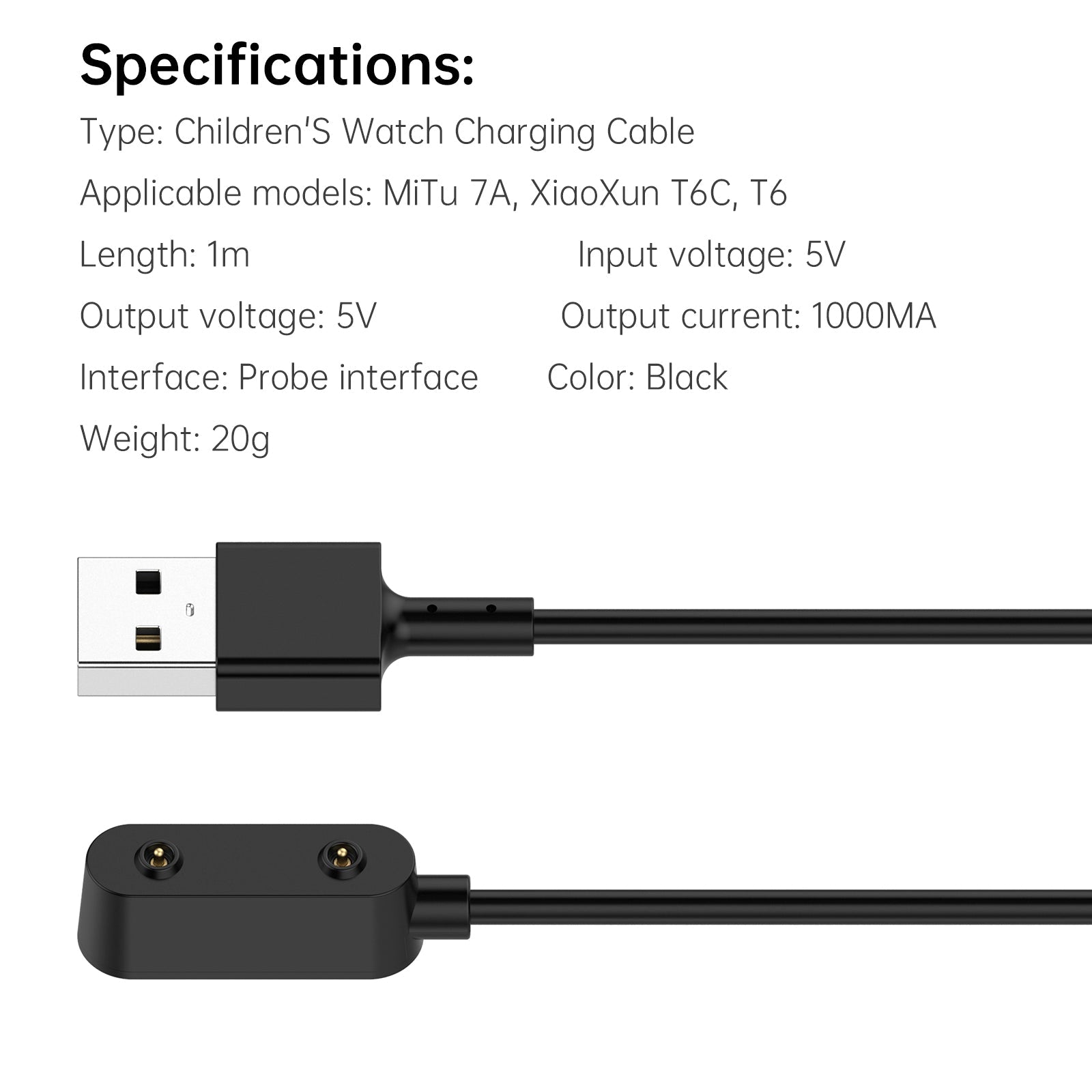 MITU Watch 7A Charging Cable Magnetic Charger Replacement For XiaoXun T6C T6