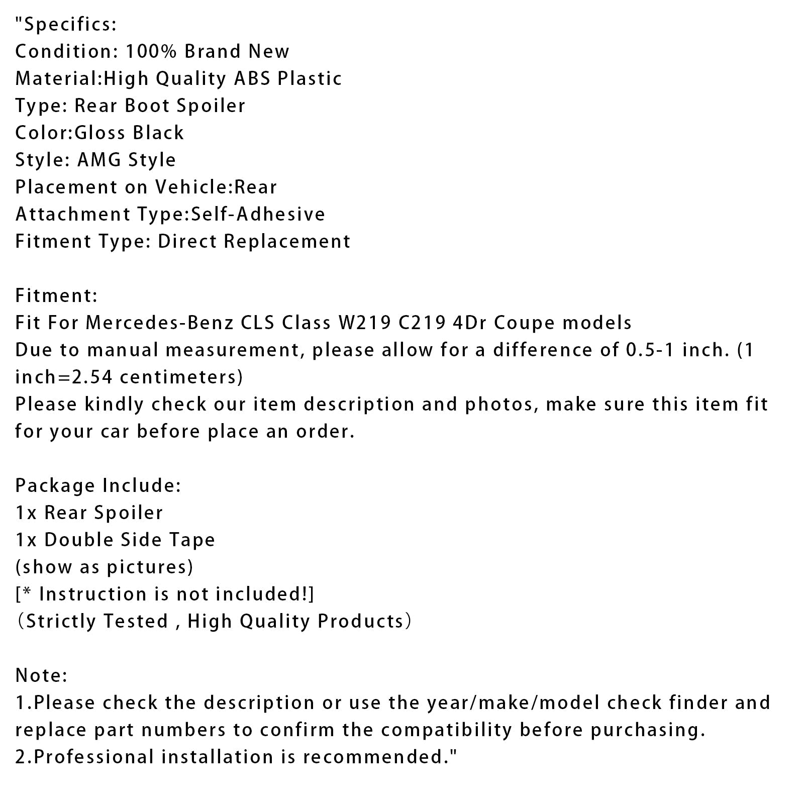 2005-2010 Mercedes-Benz CLS-Class W219 AMG Style Gloss Black Rear Boot Spoiler