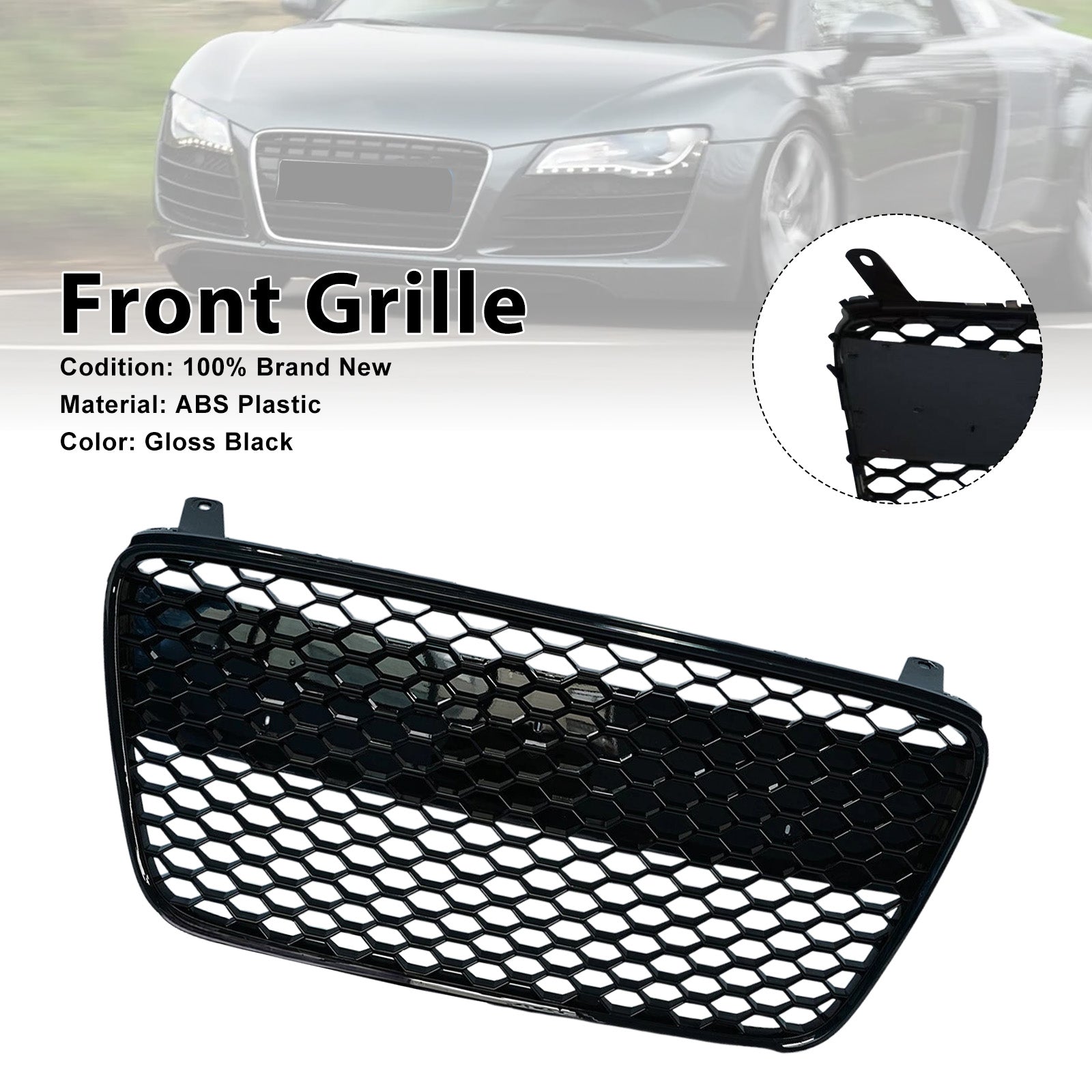2011 For Audi R8 Front Henycomb Bumper Grille Grill Gloss Black