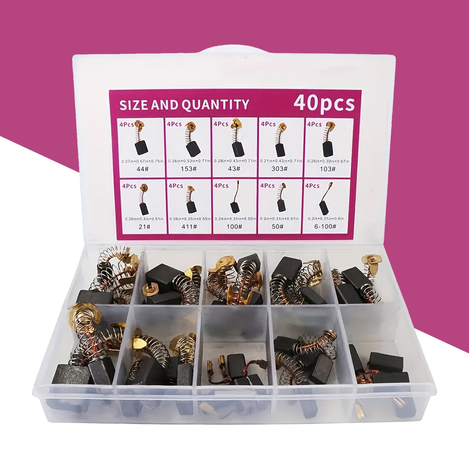 40Pcs Electric Motor Carbon Brushes 10 Sizes Replacement Repair Power Tool Part