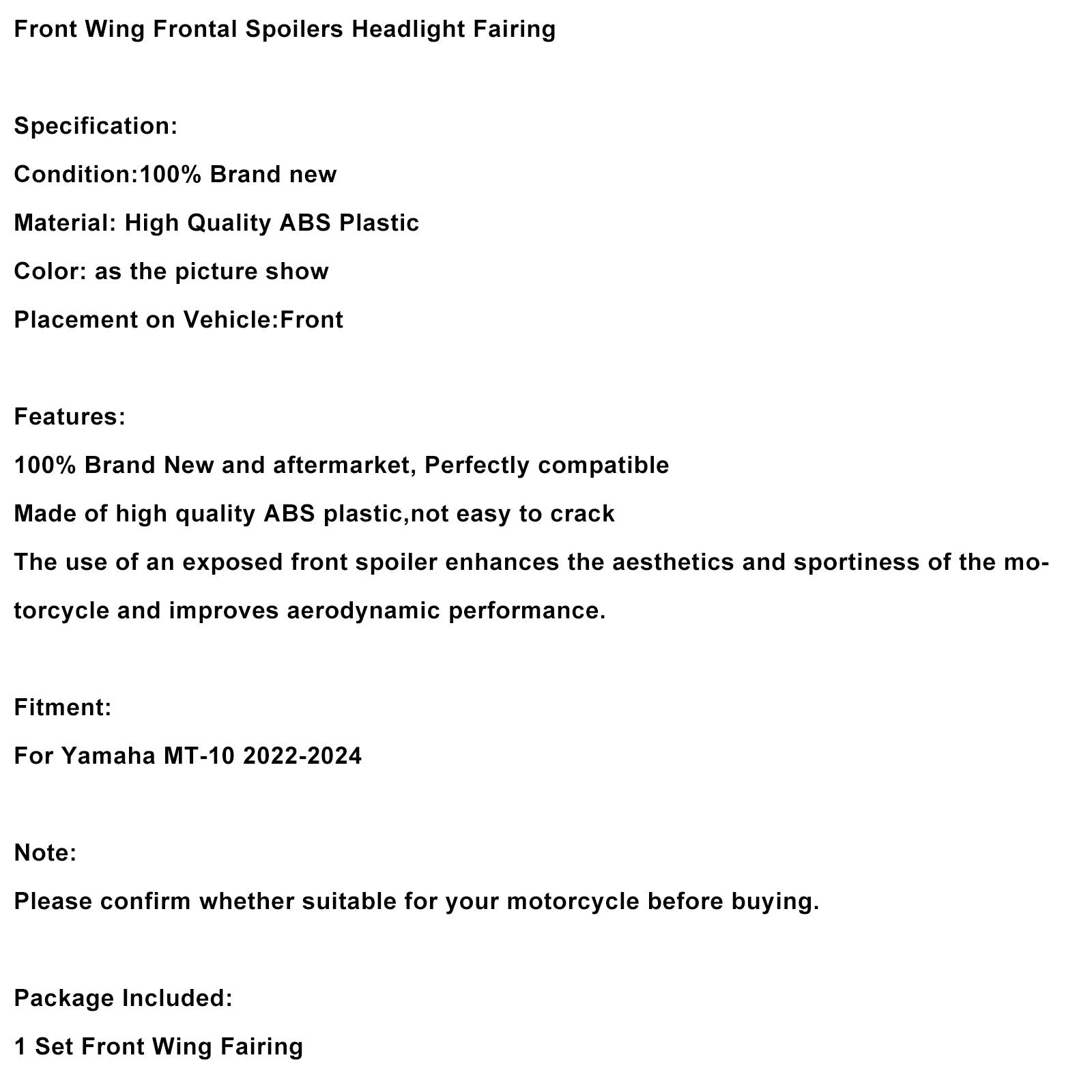 2022-2024 Yamaha MT-10 Front Wing Frontal Spoilers Headlight Fairing