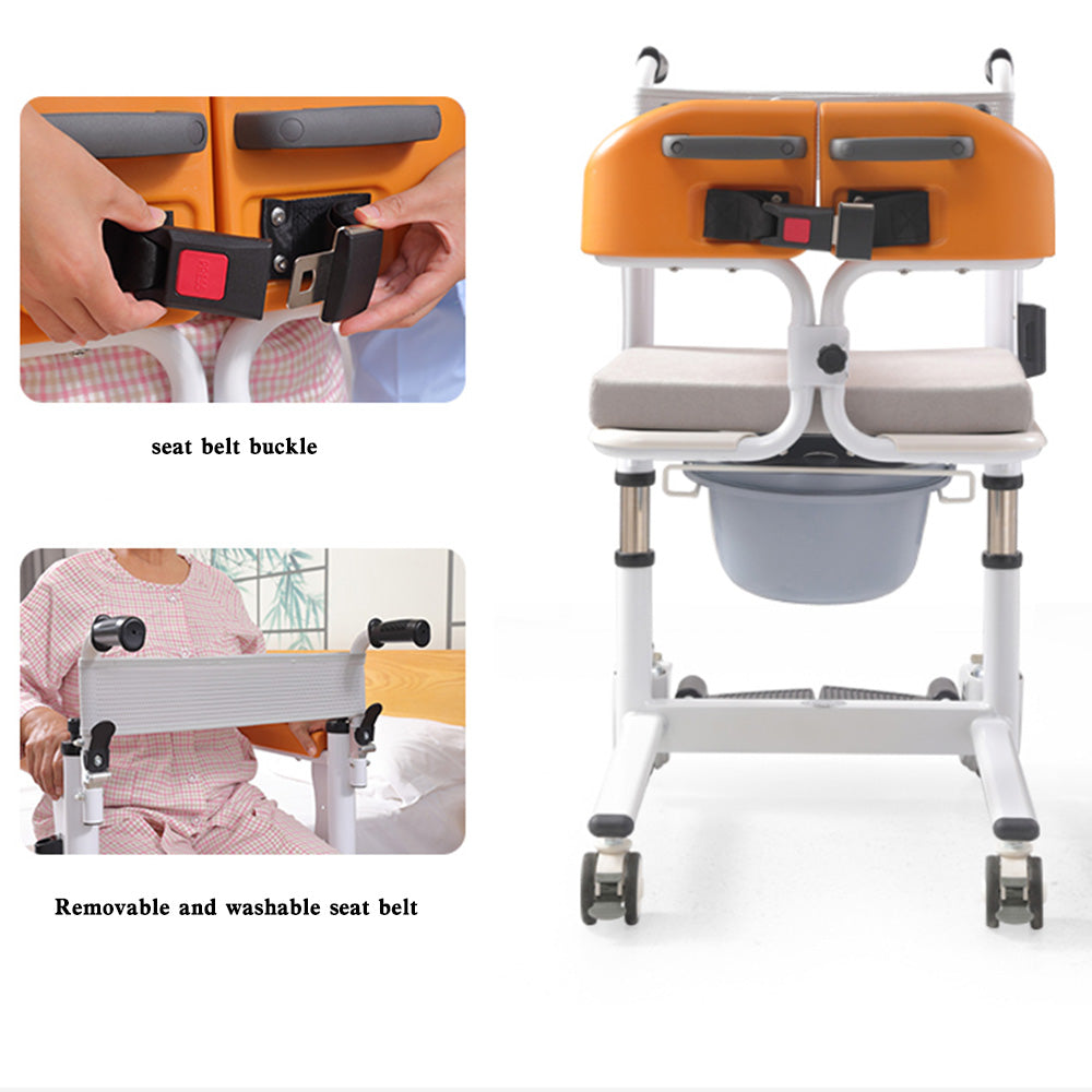 Silla para pacientes Silla de ruedas con elevación transferida y asiento dividido en 180° y cuña de 440 lb