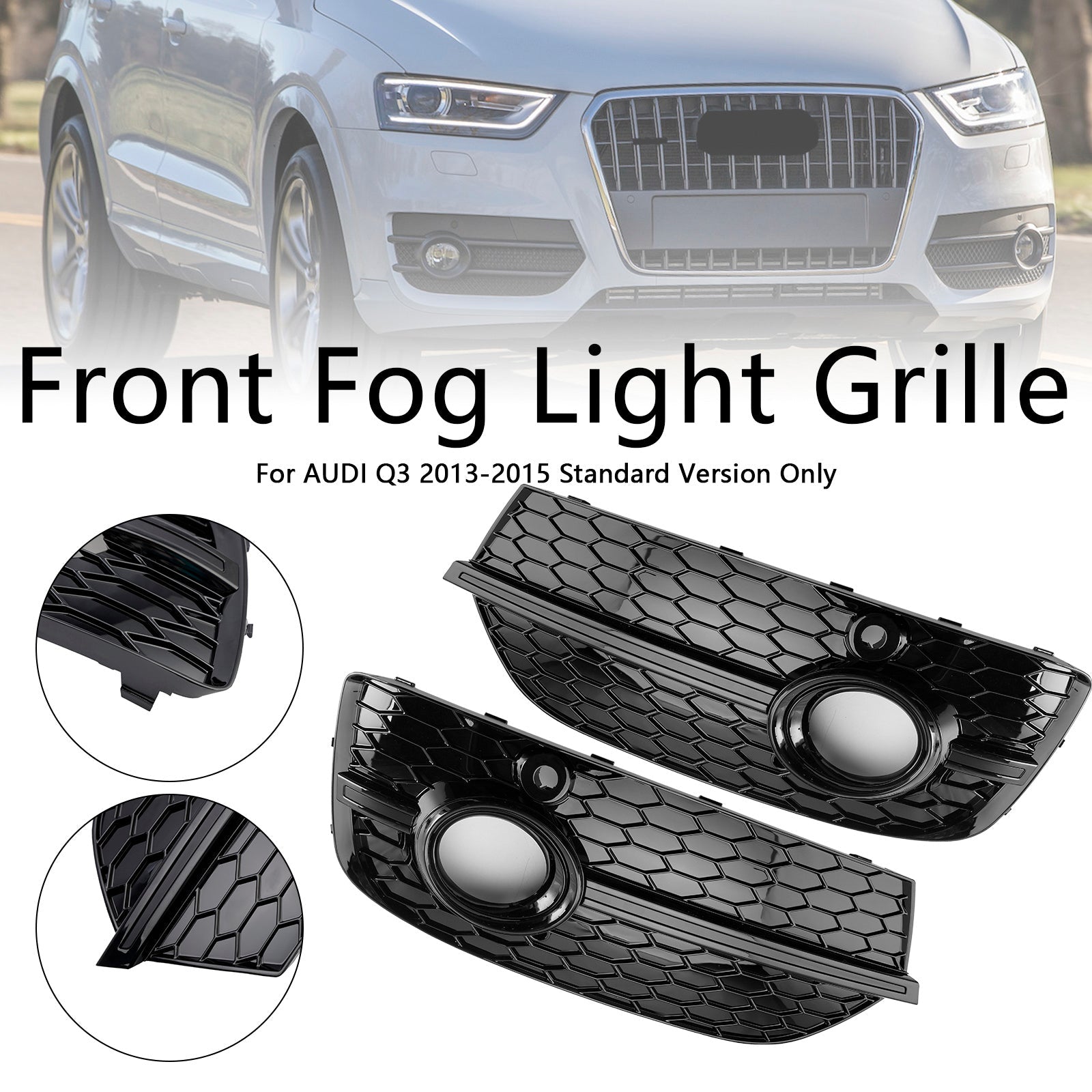 2013-2015 Audi Q3 RSQ3 Style Honeycomb Front Fog Light Covers Gloss Black