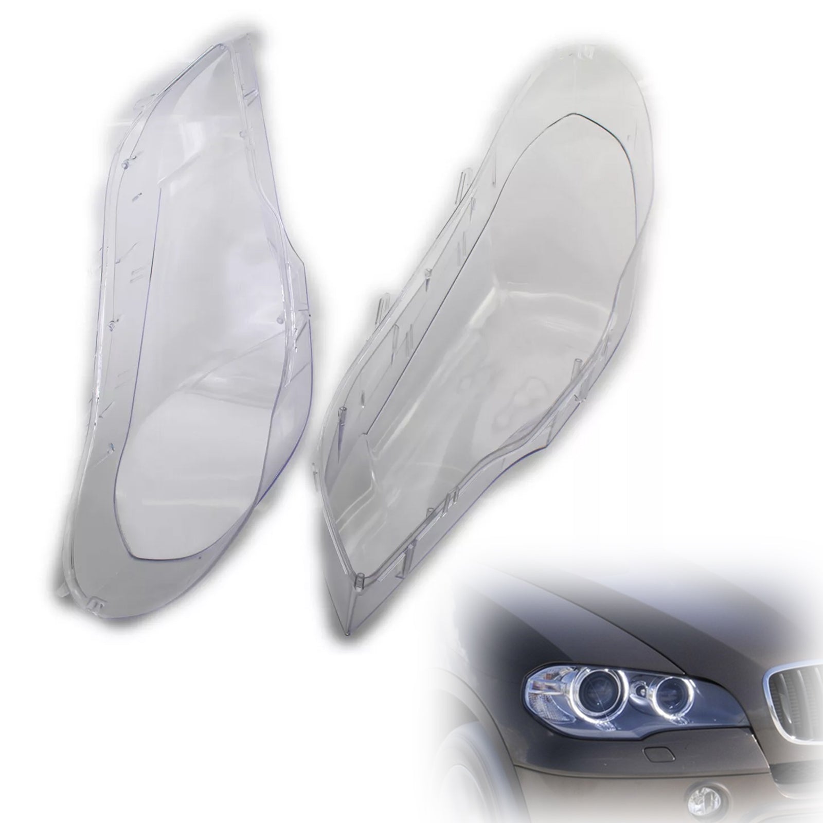 2007-2013 BMW X5 E70 2PCS Clear Headlight Lens Cover Headlamp Left+Right